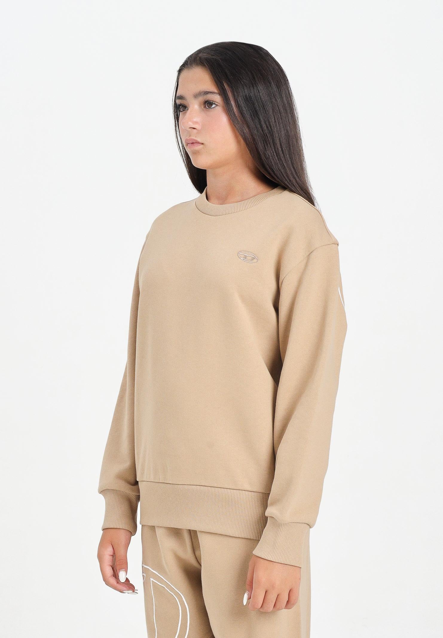 DIESEL Felpa girocollo beige per donna, ragazzi e bambini con maxi ricamo Oval D J022740GYCJ K726 DIESEL