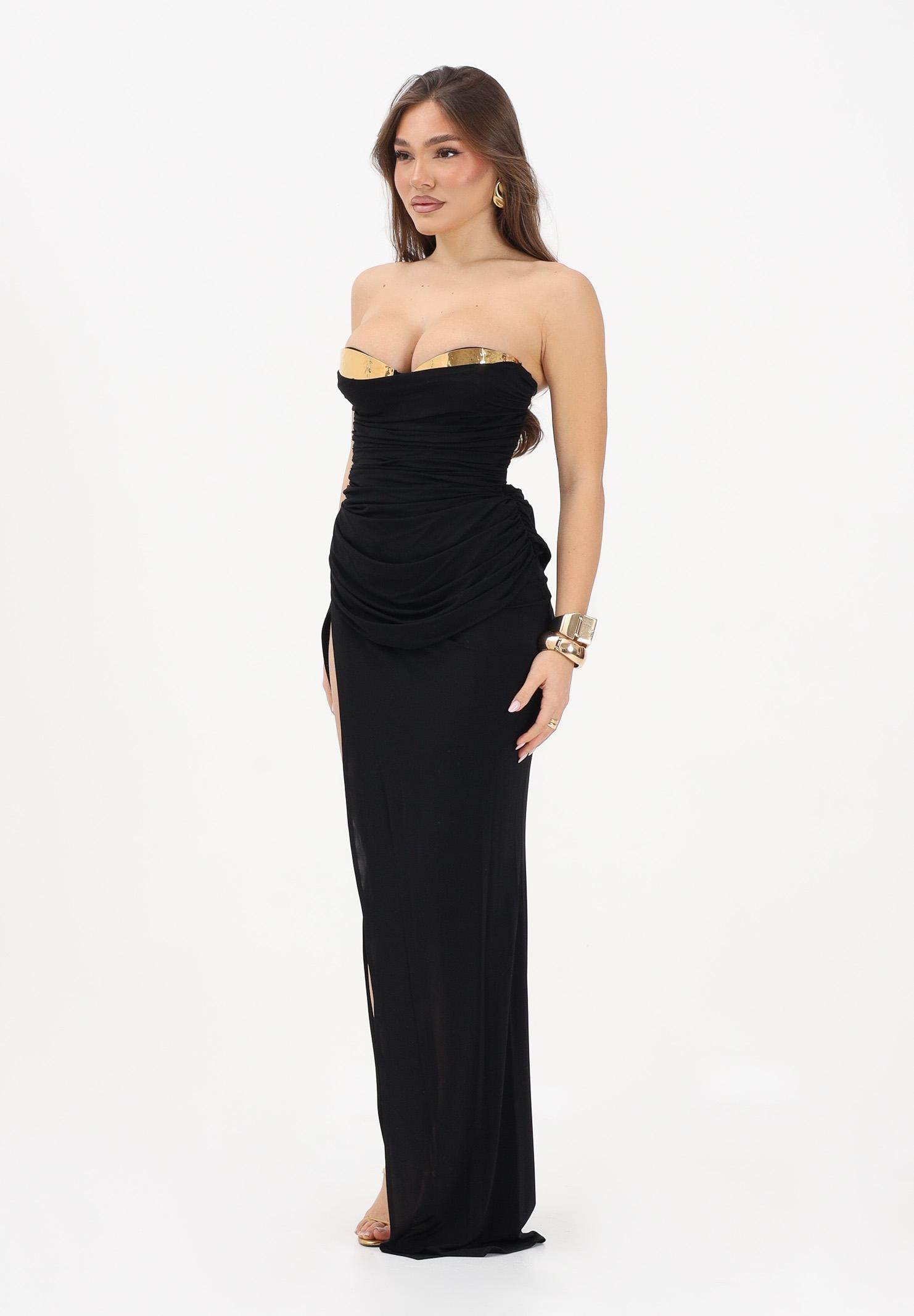 ELISABETTA FRANCHI Abito lungo nero da donna con coppe in metallo ABR3562E2 110 ELISABETTA FRANCHI