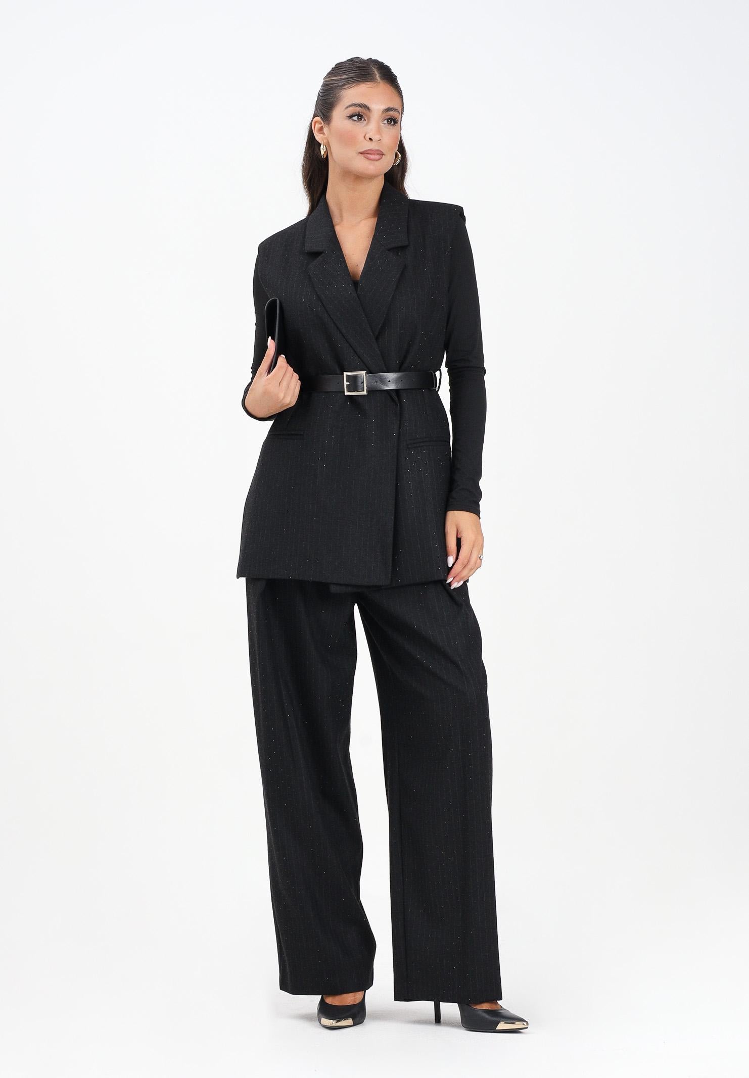 VICOLO Pantalone elegante nero da donna con motivo gessato e strass TF0136 FFNE VICOLO