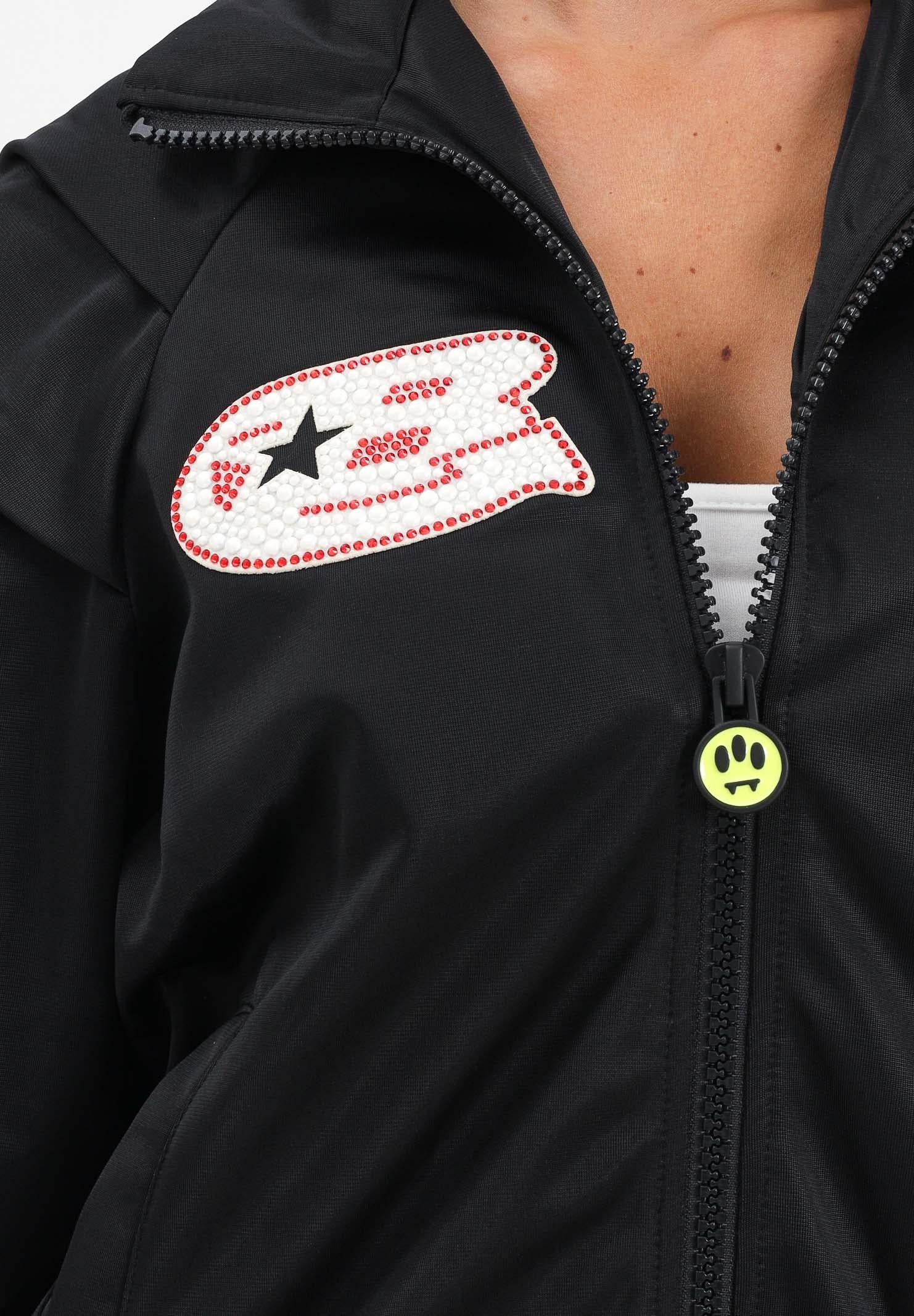 BARROW Giacca a vento nera da donna con stampe e inserti blu e in pizzo rosso F5BWWOJK107 110 BARROW