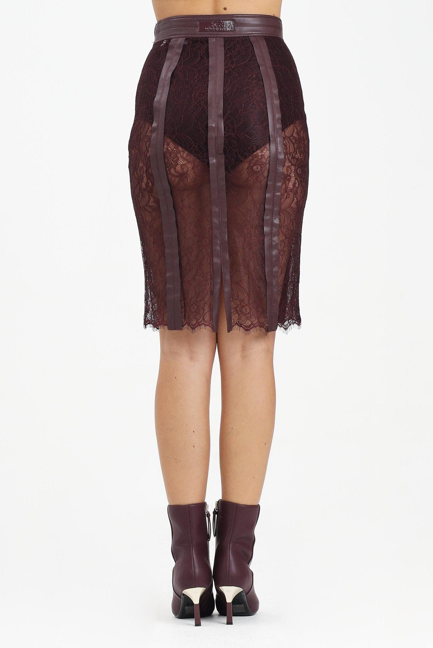 ELISABETTA FRANCHI Gonna midi in pizzo floreale bordeaux da donna GO14457E2 EA4 ELISABETTA FRANCHI