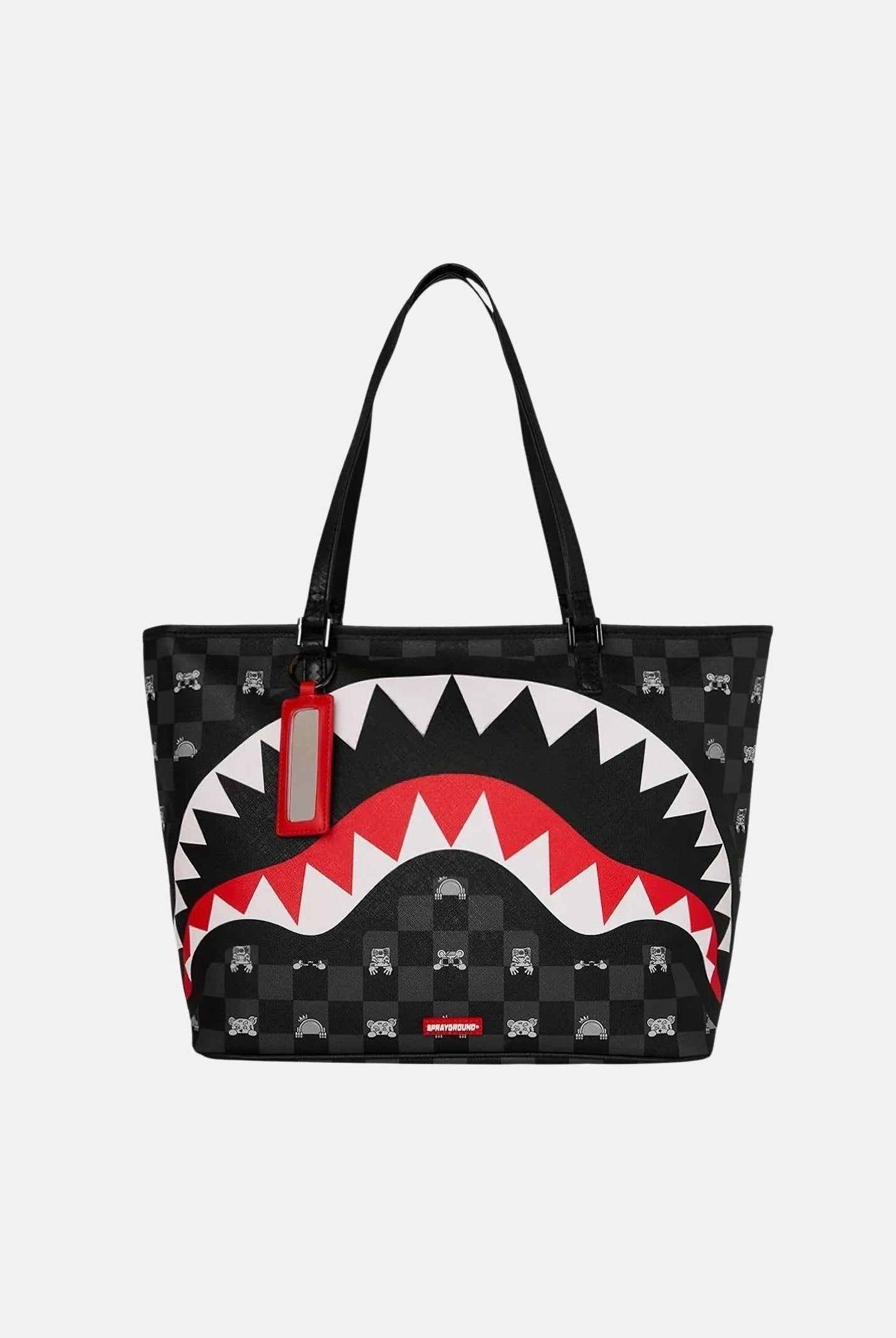 SPRAYGROUND Shopper GRAY PEEKING CHARACTER CHECK nera da donna 910T8916NSZ . SPRAYGROUND