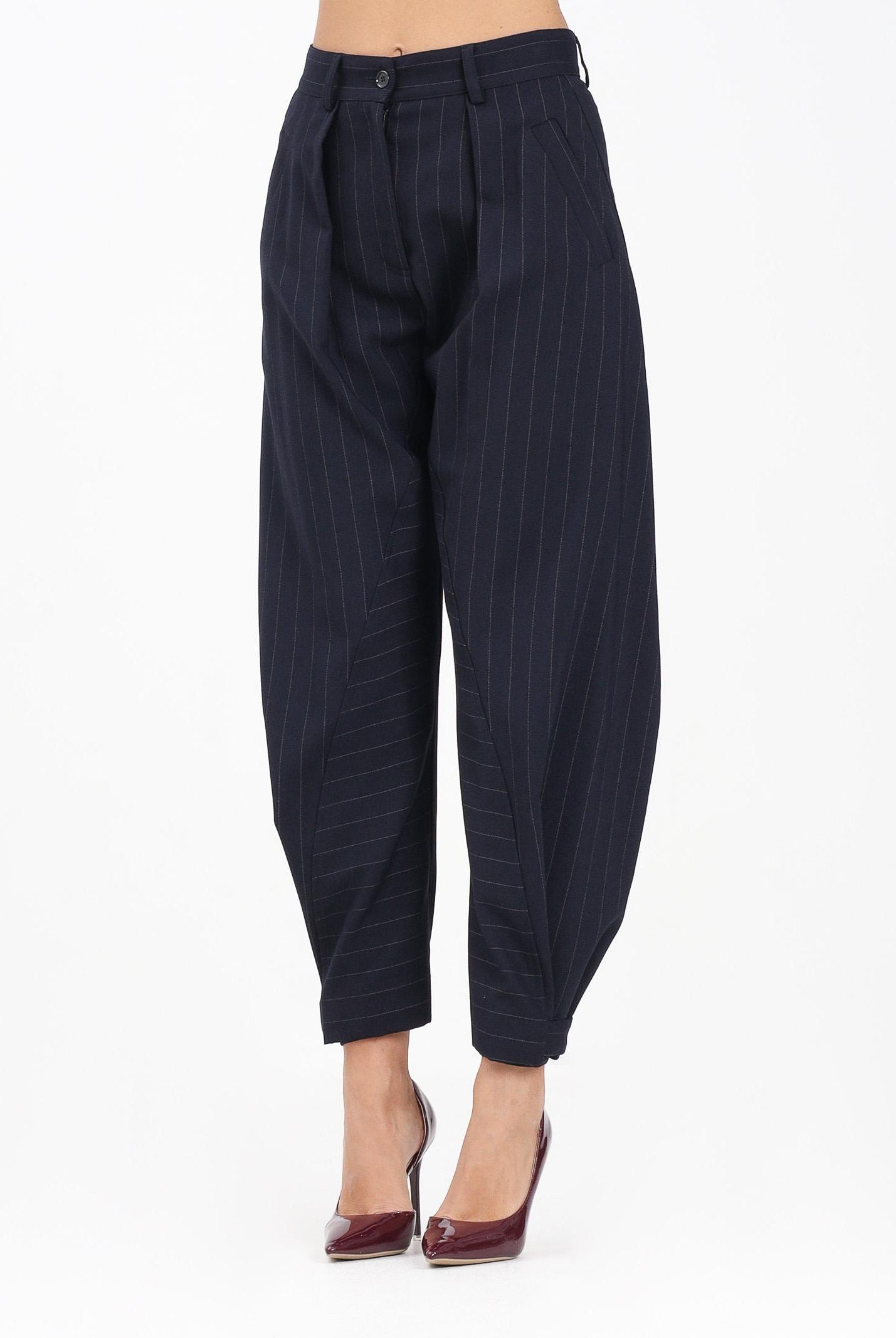 PINKO Pantalone elegante balloon-fit blu da donna con motivo gessato 105707A2QY EZ1 PINKO