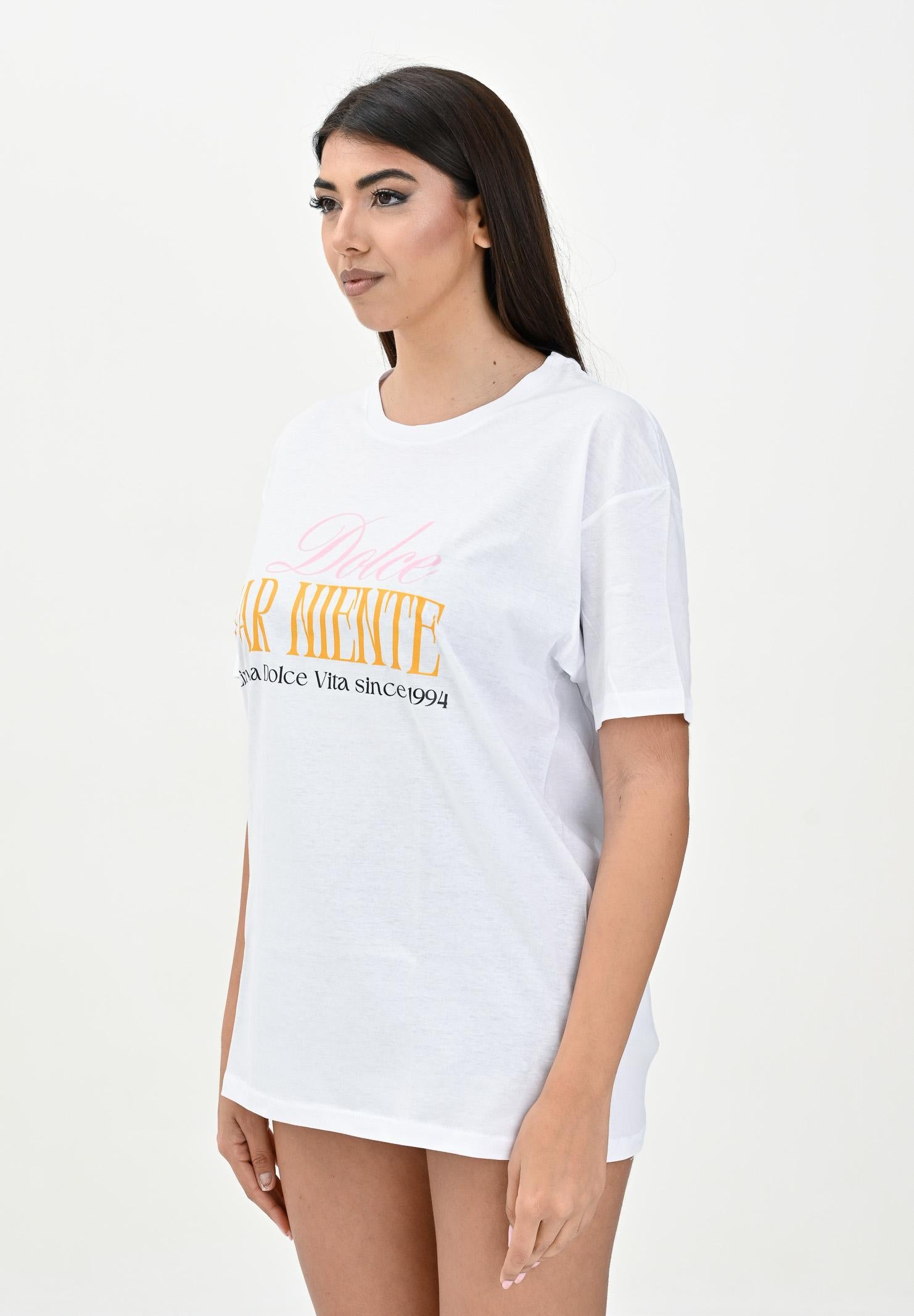 SANTAS T-shirt a manica corta bianca da donna con stampa DOLCEFARNIENTE BIANCO SANTAS