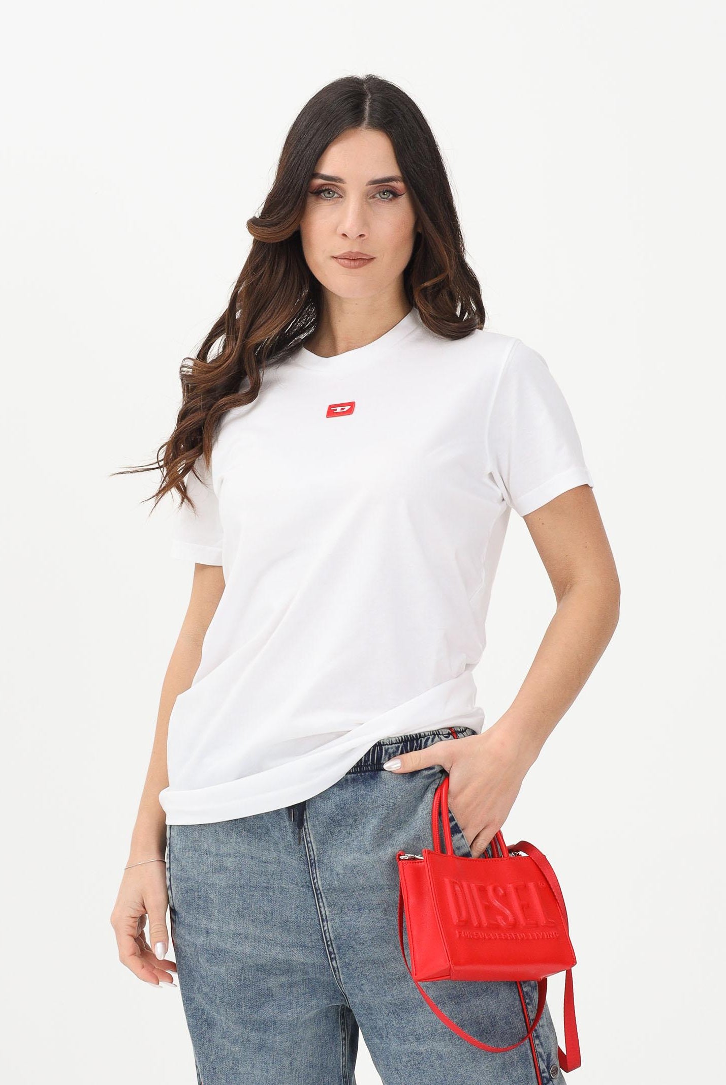 DIESEL T-shirt a manica corta bianca per donna, ragazzi e bambini con logo J025010GRAI K100 DIESEL