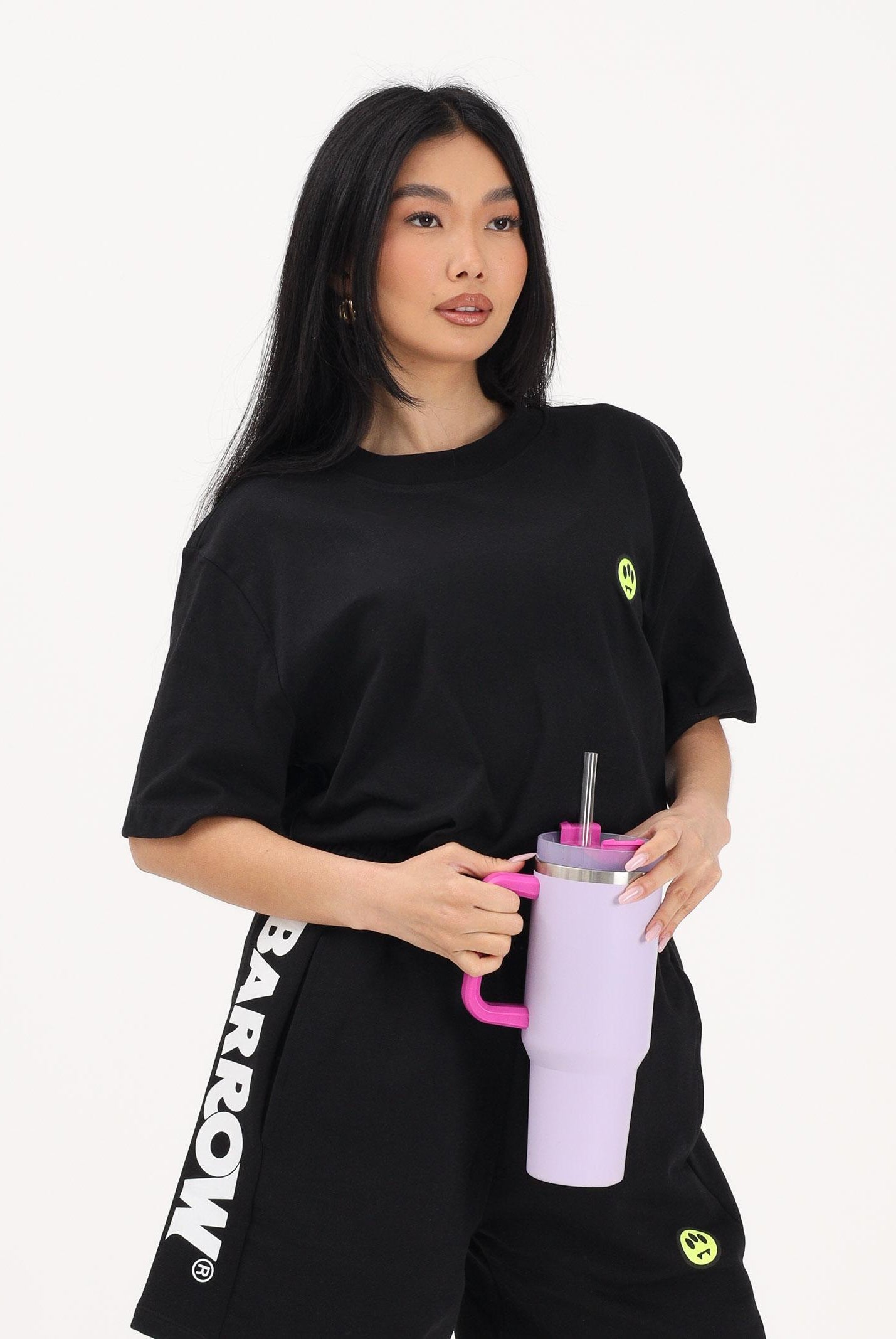 BARROW T-shirt a manica corta nera per uomo e donna con stampa sul retro S6BWUATH003 11006 BARROW