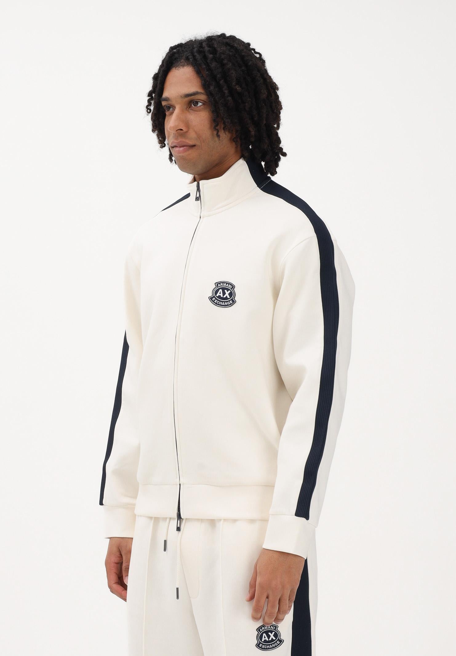 ARMANI EXCHANGE Felpa con zip panna da uomo rifinita da logo e bande a contrasto XM002367AF13047 U1074 ARMANI EXCHANGE