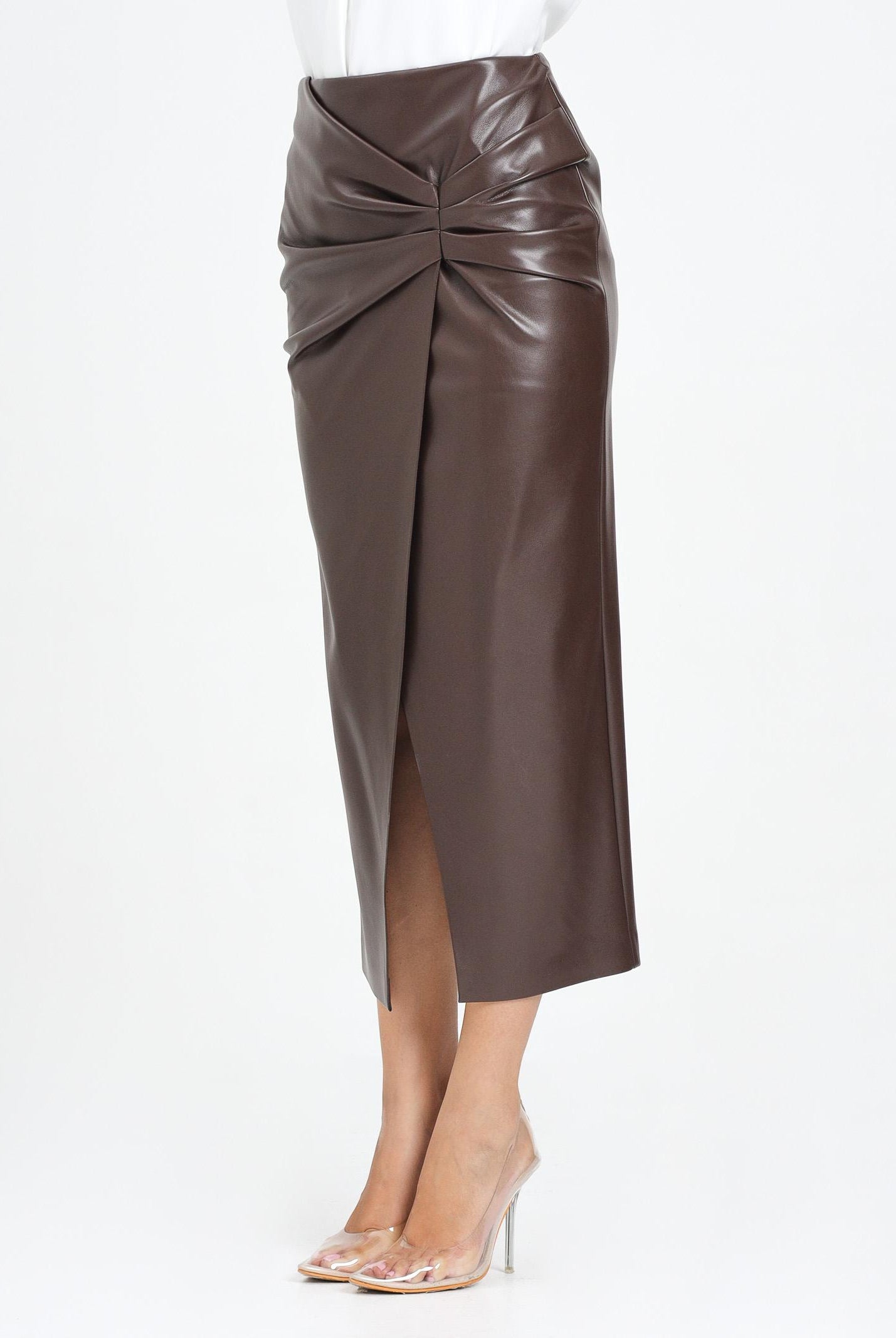 SIMONA CORSELLINI Gonna midi in eco-pelle color cioccolato da donna A25CPGO01801-C00188 V0746 SIMONA CORSELLINI