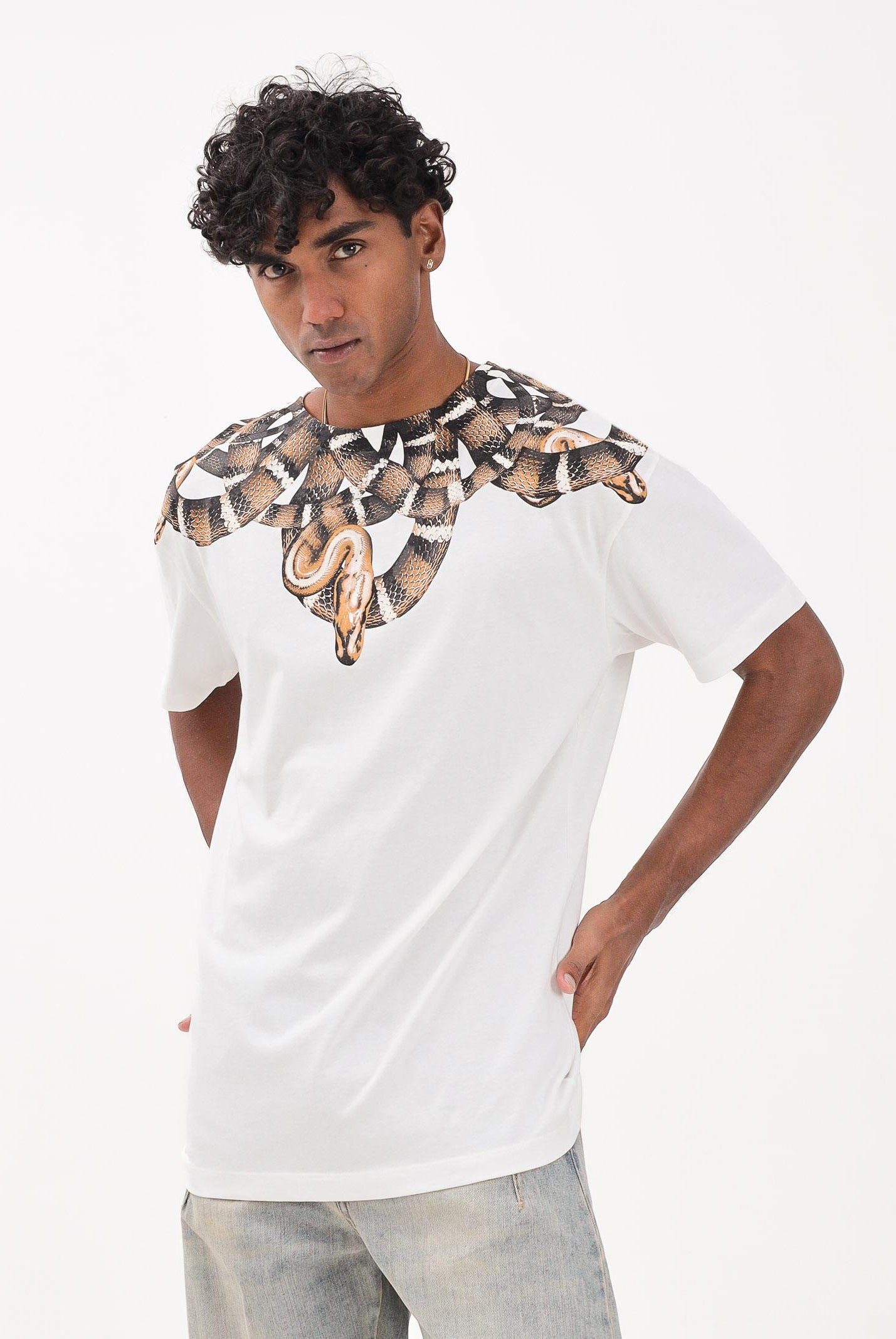 MARCELO BURLON COUNTY OF MILAN T-shirt a manica corta bianca da uomo con stampa serpente F5CAMATH038 013 MARCELO BURLON COUNTY OF MILAN