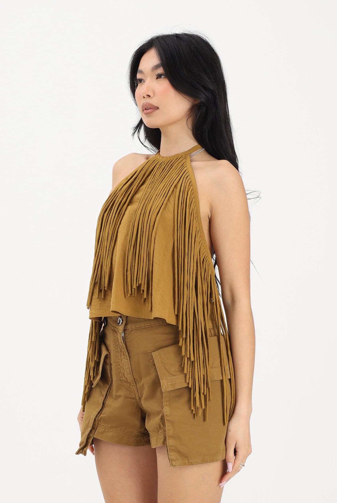 PINKO Top halter kiwi da donna con frange 106794A3AY L25 PINKO