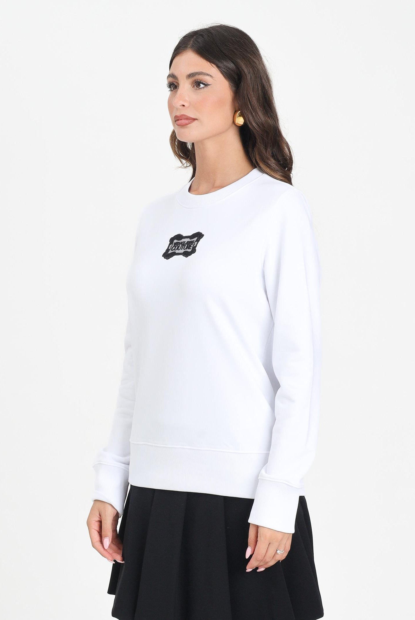 VERSACE JEANS COUTURE Felpa girocollo bianca da donna con logo 79HAIC04CF00C 003 VERSACE JEANS COUTURE