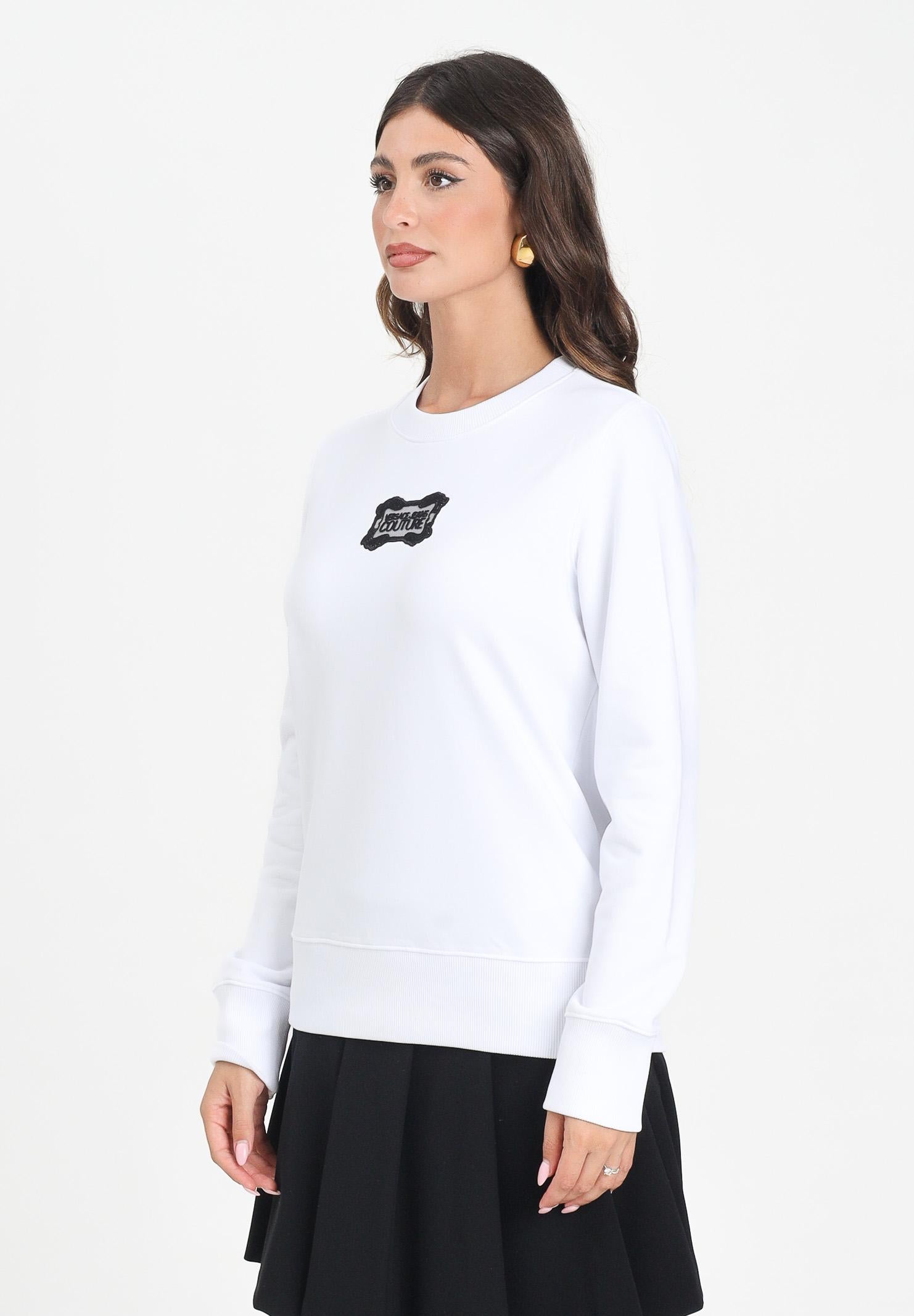 VERSACE JEANS COUTURE Felpa girocollo bianca da donna con logo 79HAIC04CF00C 003 VERSACE JEANS COUTURE