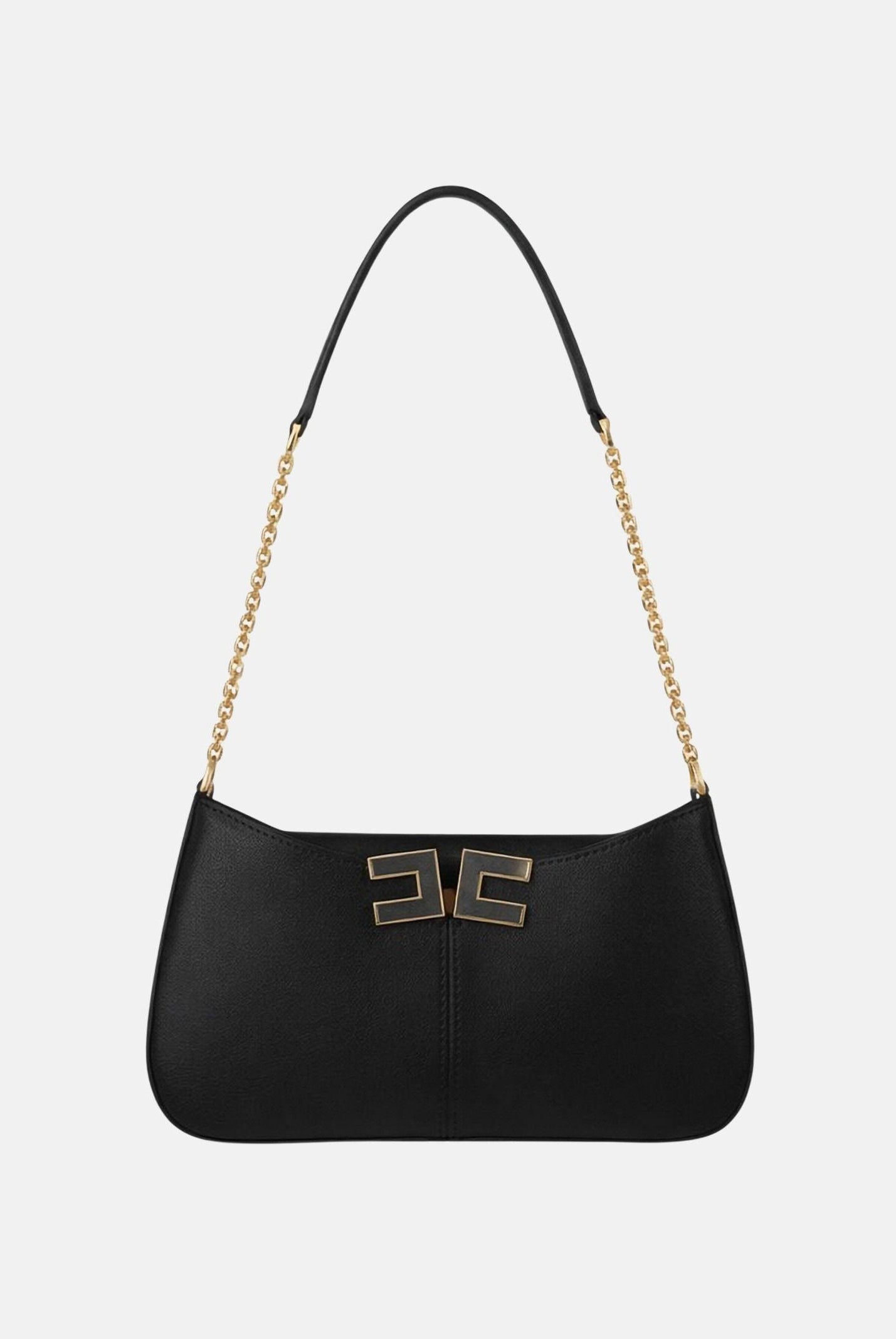 ELISABETTA FRANCHI Borsa a spalla nera da donna con dettaglio logo BS93A61E2 110 ELISABETTA FRANCHI