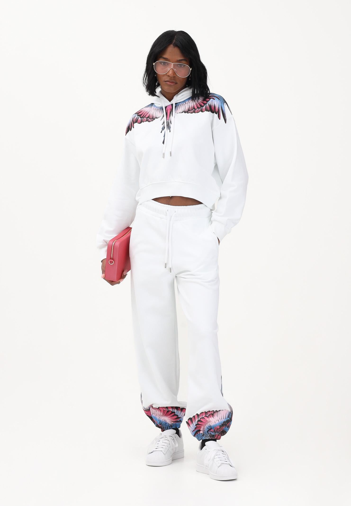 MARCELO BURLON COUNTY OF MILAN Pantalone sportivo bianco da donna con stampa sul fondo 26ECM30107 BICERO MARCELO BURLON COUNTY OF MILAN