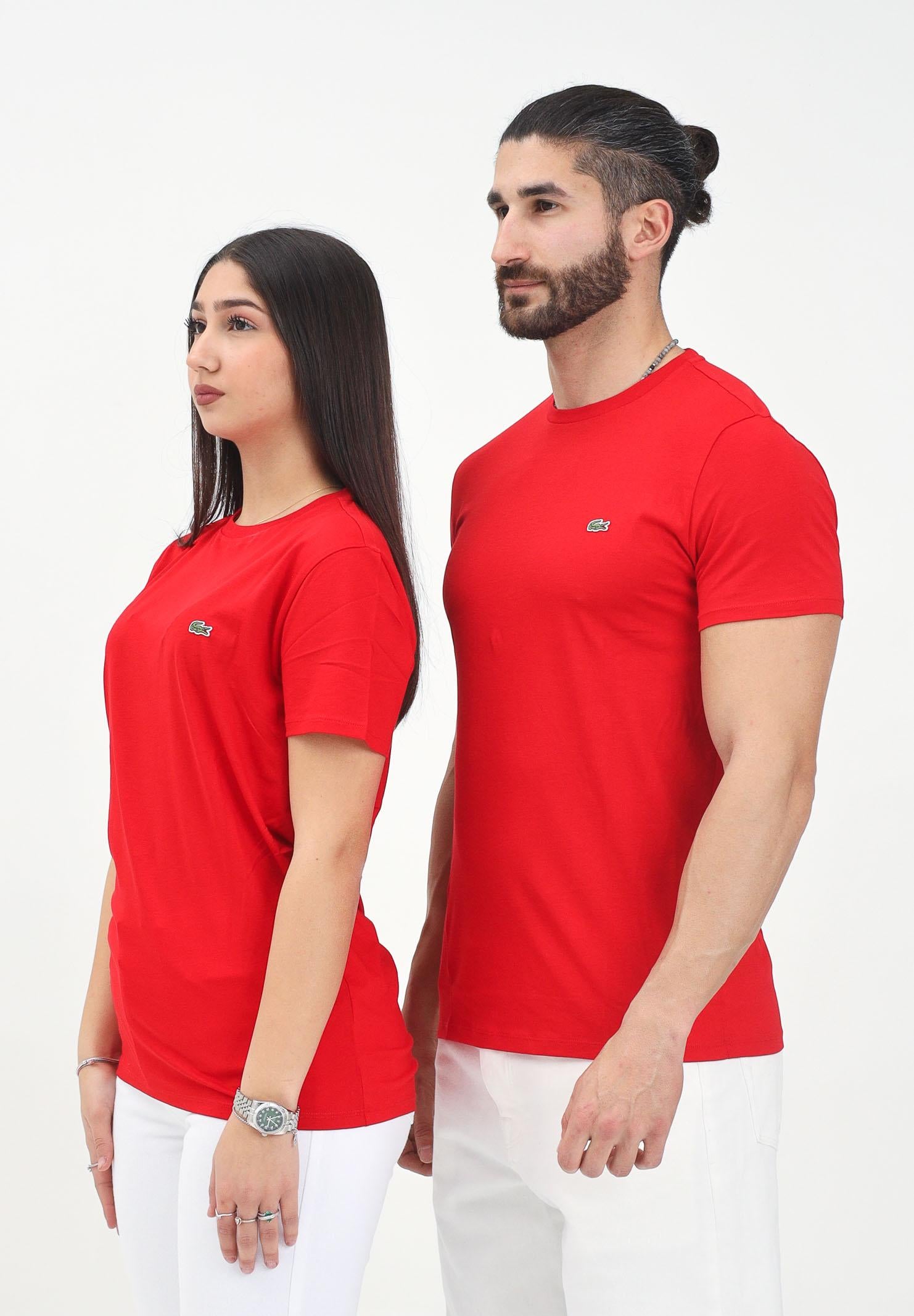 LACOSTE T-shirt a manica corta rossa per uomo e donna con patch logo TH6709 240 LACOSTE