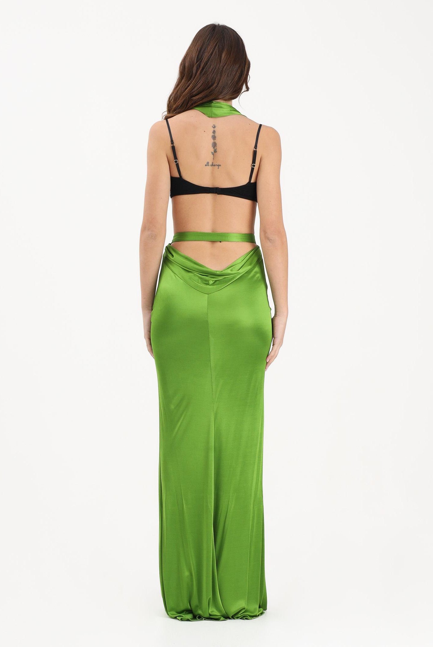 ELISABETTA FRANCHI Abito lungo verde da donna in jersey di viscosa lucida ABR1361E2 FA1 ELISABETTA FRANCHI