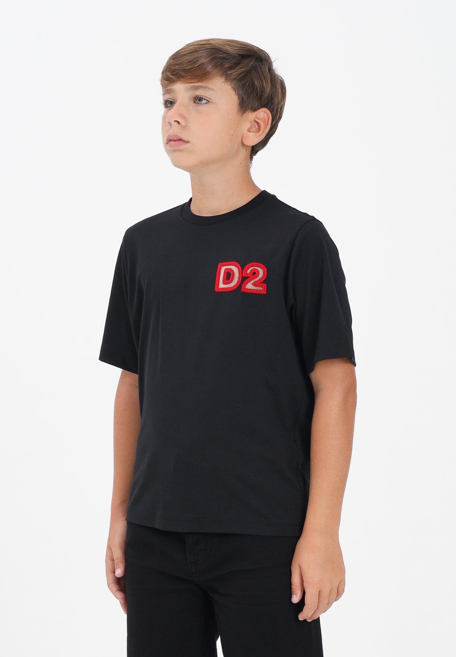DSQUARED2 T-shirt a manica corta nera per donna, ragazzi e bambini con logo Beads DQ2996D00MM DQ900 DSQUARED2