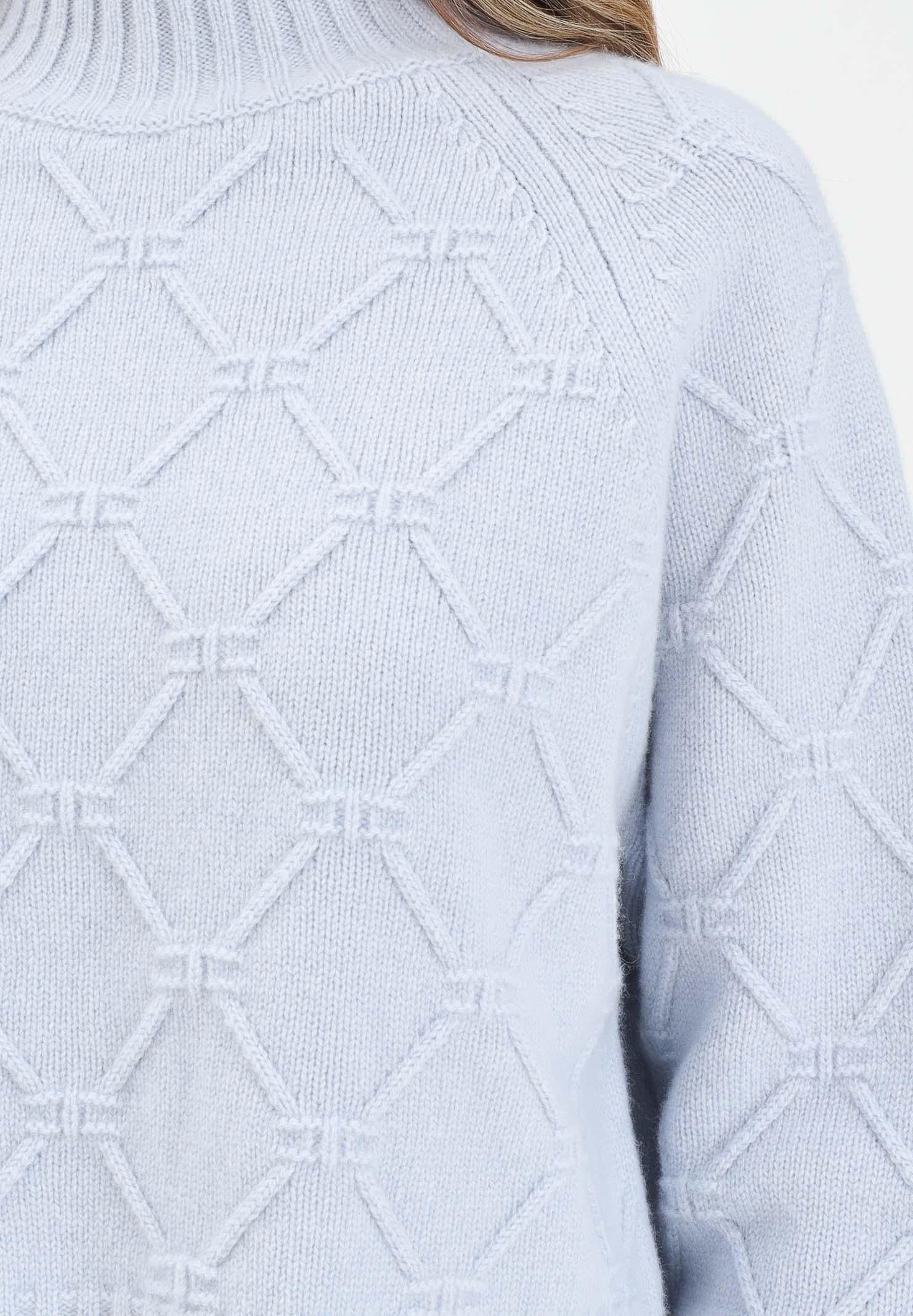 ELISABETTA FRANCHI Maglione a collo alto celeste da donna con losanghe jacquard MK55T57E2 EA7 ELISABETTA FRANCHI