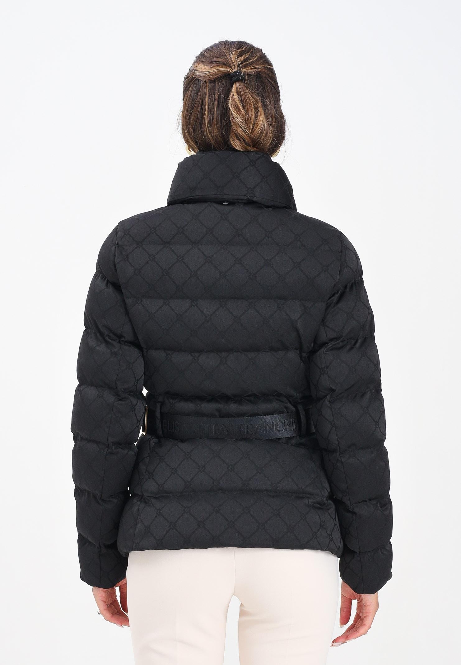 ELISABETTA FRANCHI Piumino nero da donna in tessuto vela jacquard con cintura PI83D56E2 110 ELISABETTA FRANCHI