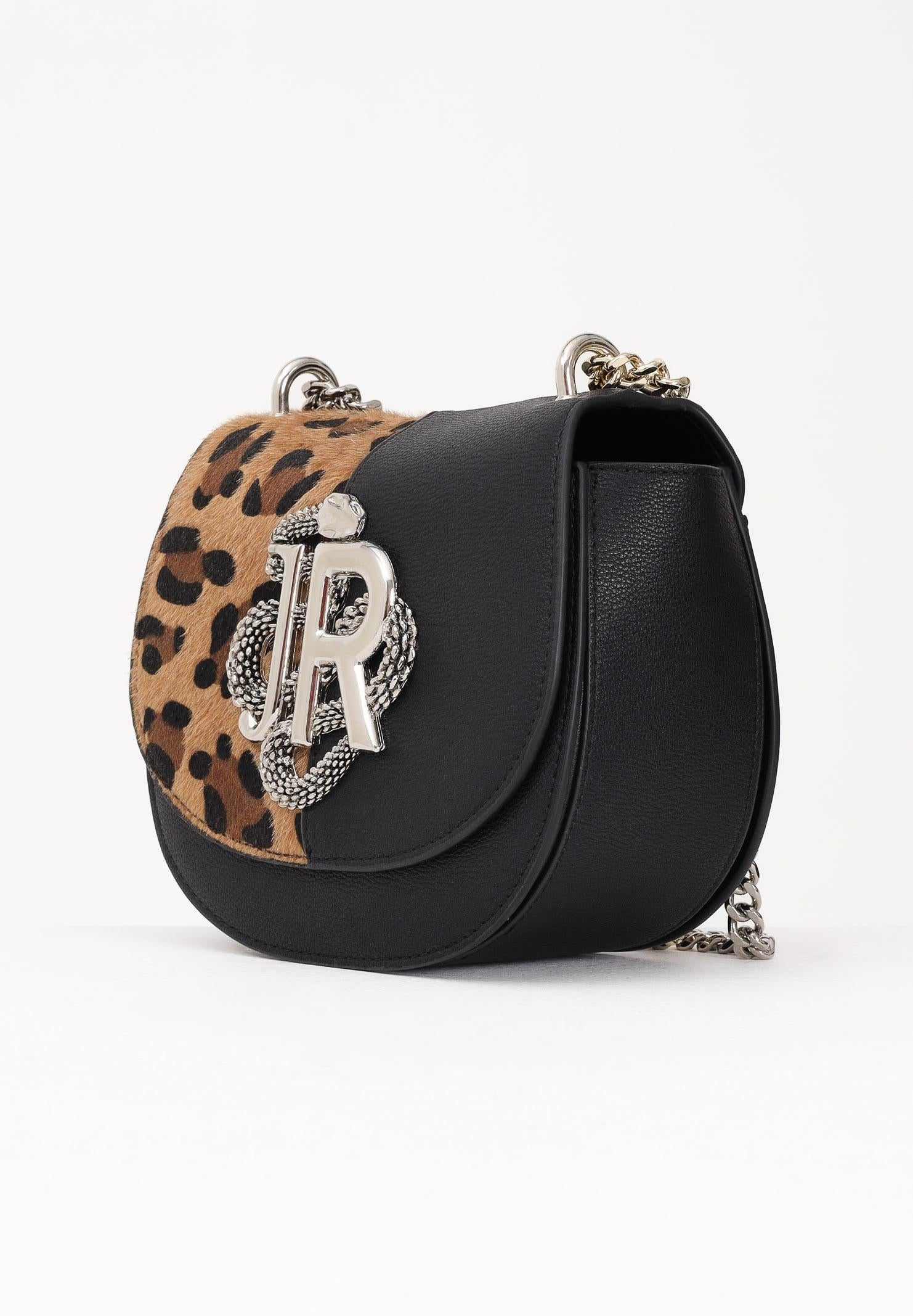 RICHMOND Borsa a tracolla nera da donna con inserto in pelo maculato e logo RWA25355BO BLSI RICHMOND