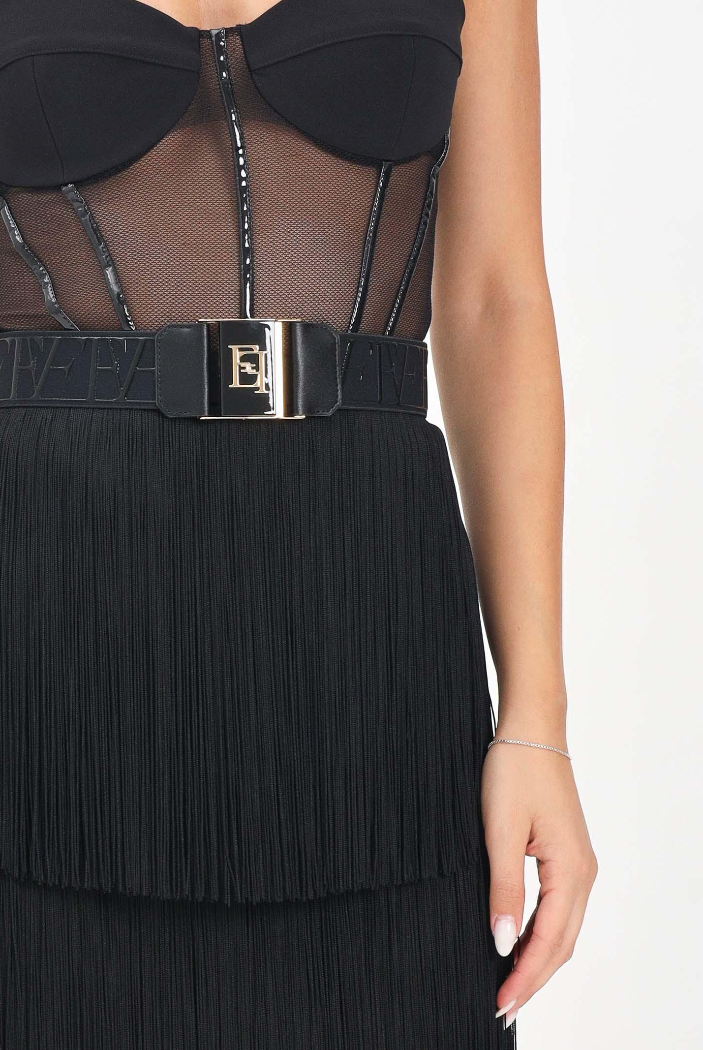 ELISABETTA FRANCHI Abito corto nero da donna con frange<BR/> AB82556E2 110 ELISABETTA FRANCHI