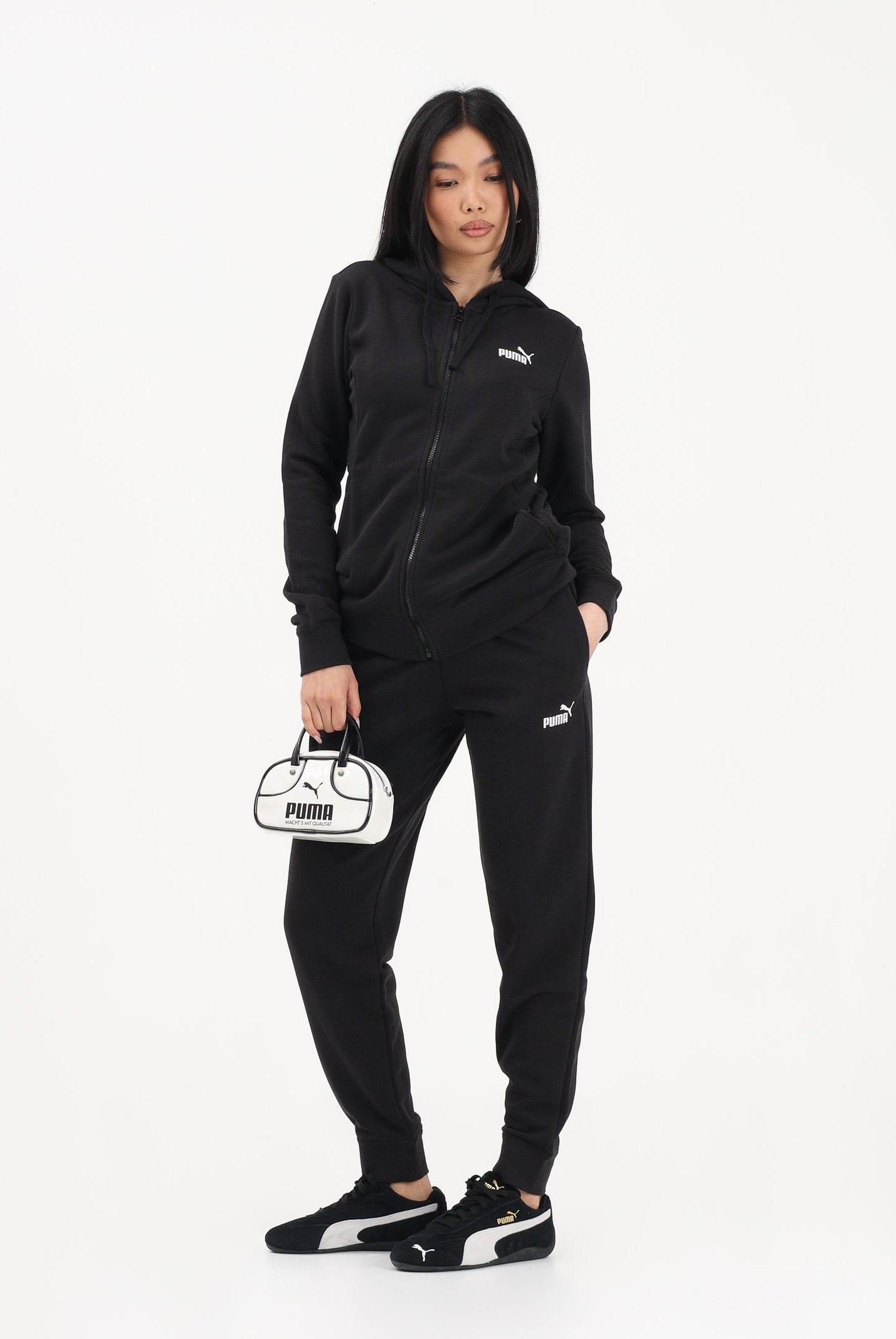 PUMA Tuta nera da donna con logo 691902 01 PUMA