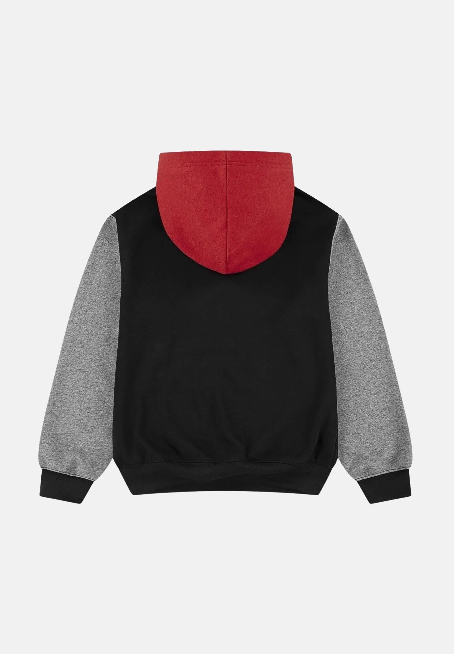 JORDAN Felpa con cappuccio MJ Brooklyn Fleece nera, rossa e grigia per bambino e bambina 95F121 KR5 JORDAN