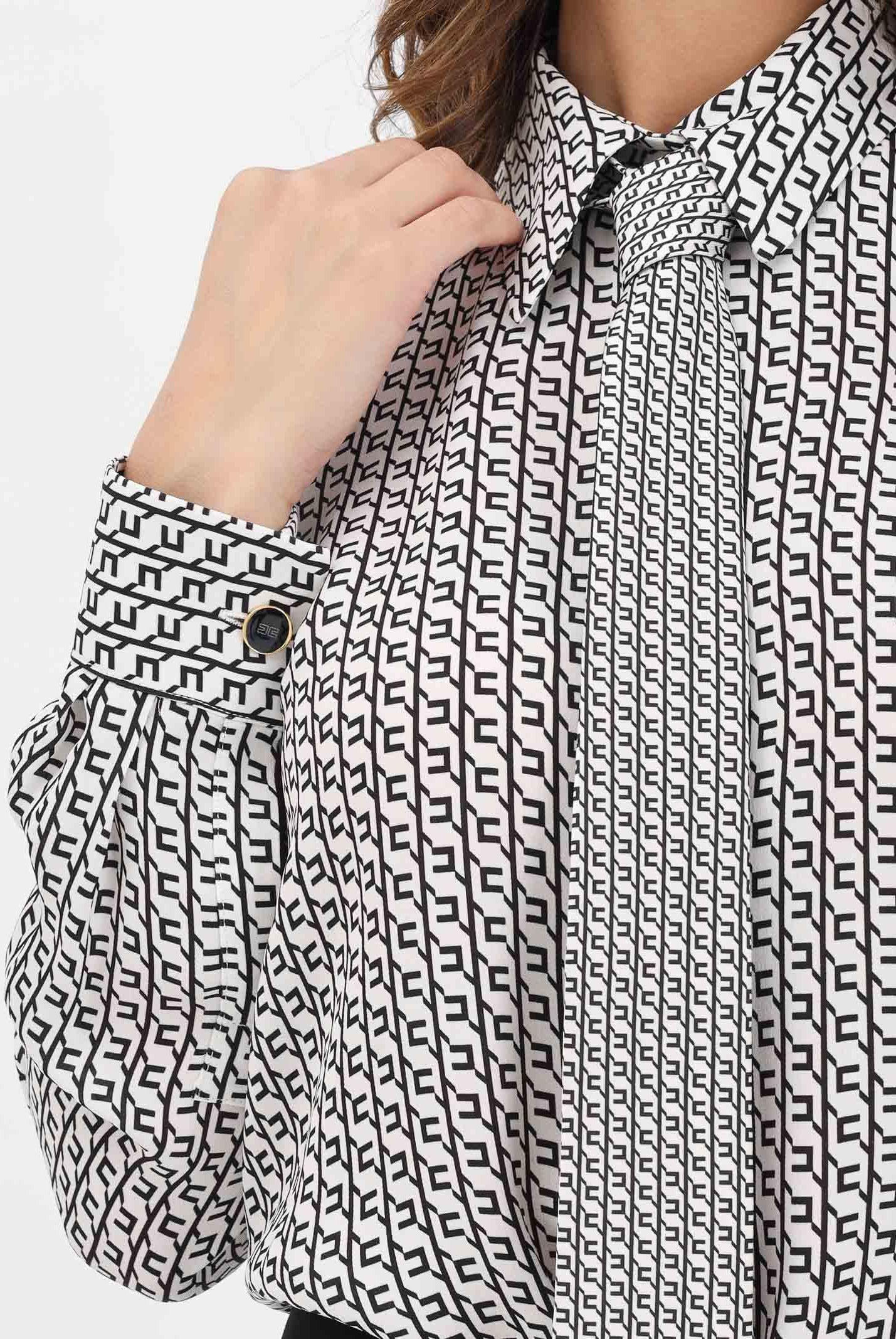 ELISABETTA FRANCHI Camicia a manica lunga panna da donna in georgette stampata con cravatta CA10956E2 EF1 ELISABETTA FRANCHI