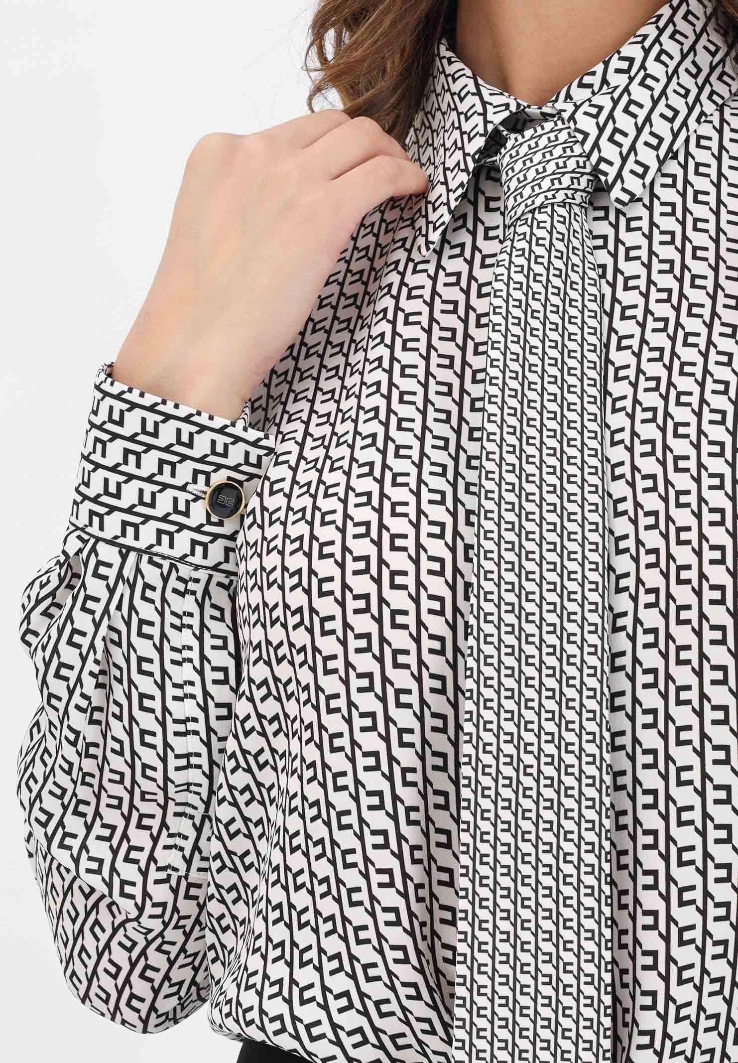 ELISABETTA FRANCHI Camicia a manica lunga panna da donna in georgette stampata con cravatta CA10956E2 EF1 ELISABETTA FRANCHI