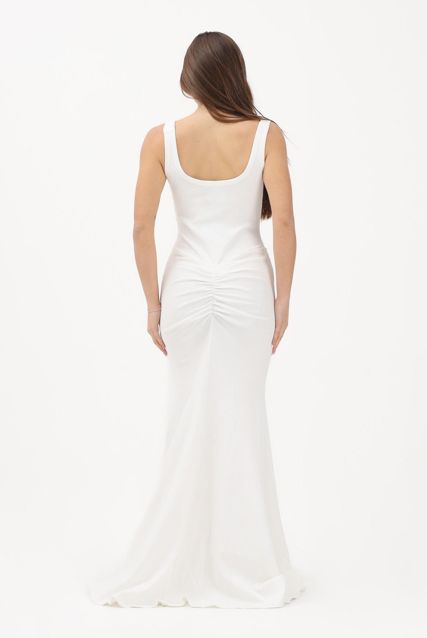 VERSACE JEANS COUTURE Abito lungo bianco da donna con fibbie Baroque 80HAO970J0198 039 VERSACE JEANS COUTURE