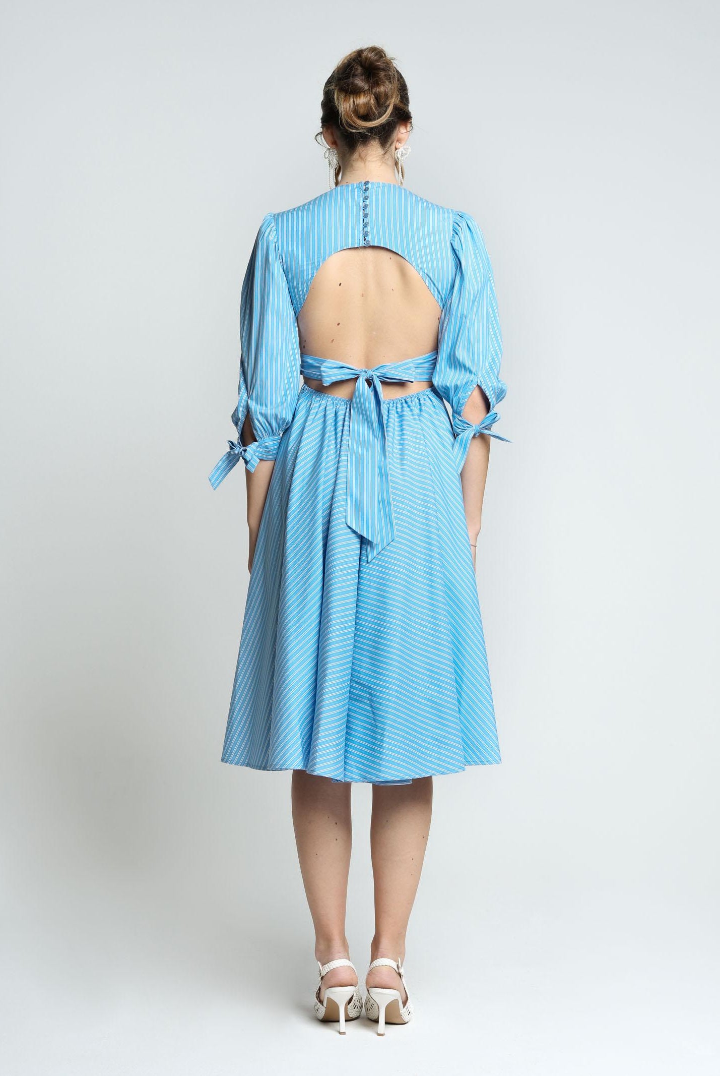 SANTAS Abito midi TIRAMISU' celeste da donna con stampa a righe PV25023 CELESTE SANTAS