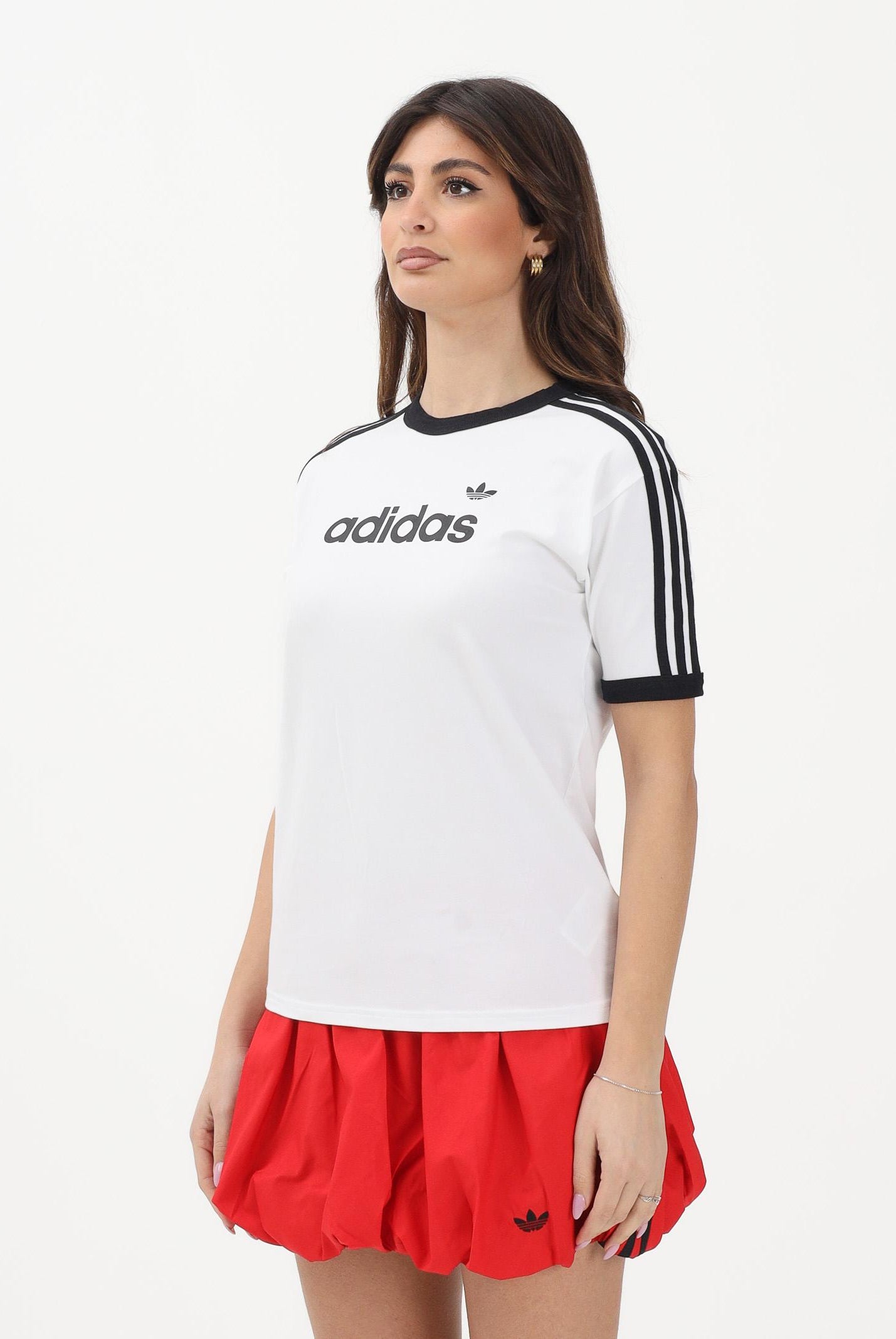 ADIDAS ORIGINALS T-shirt a manica corta LINEAR bianca da donna KC9012 . ADIDAS ORIGINALS