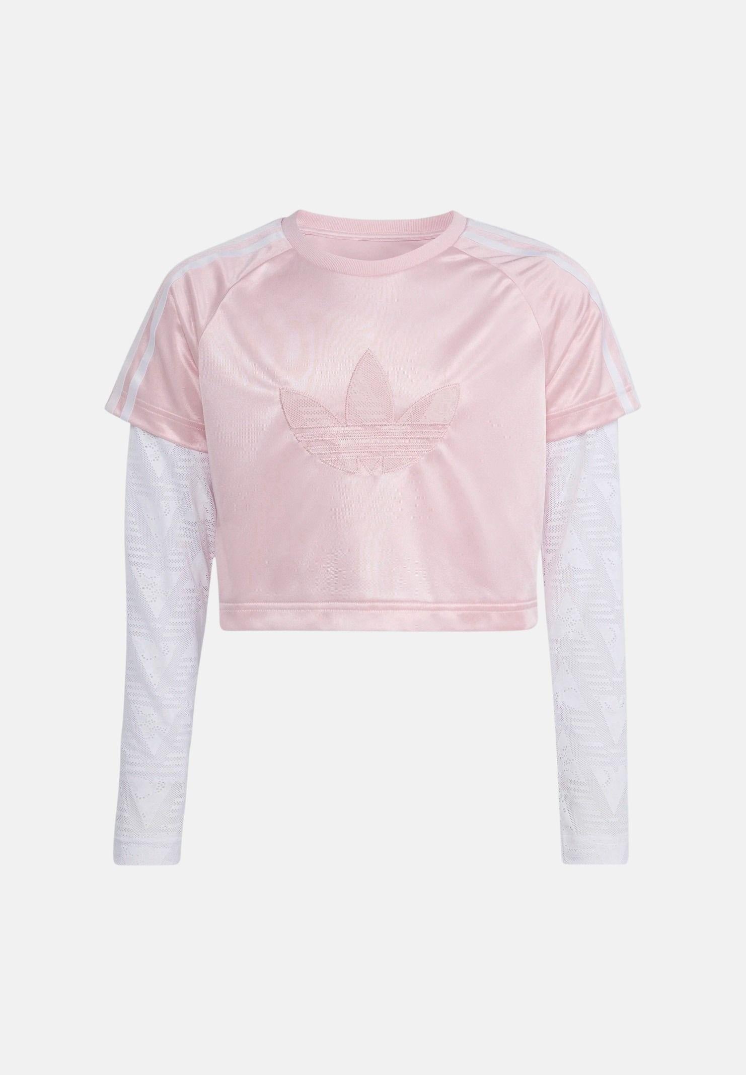 ADIDAS ORIGINALS T-shirt a manica lunga LOOSE 2IN1 LACE bianca e rosa da bambina KC6785 . ADIDAS ORIGINALS