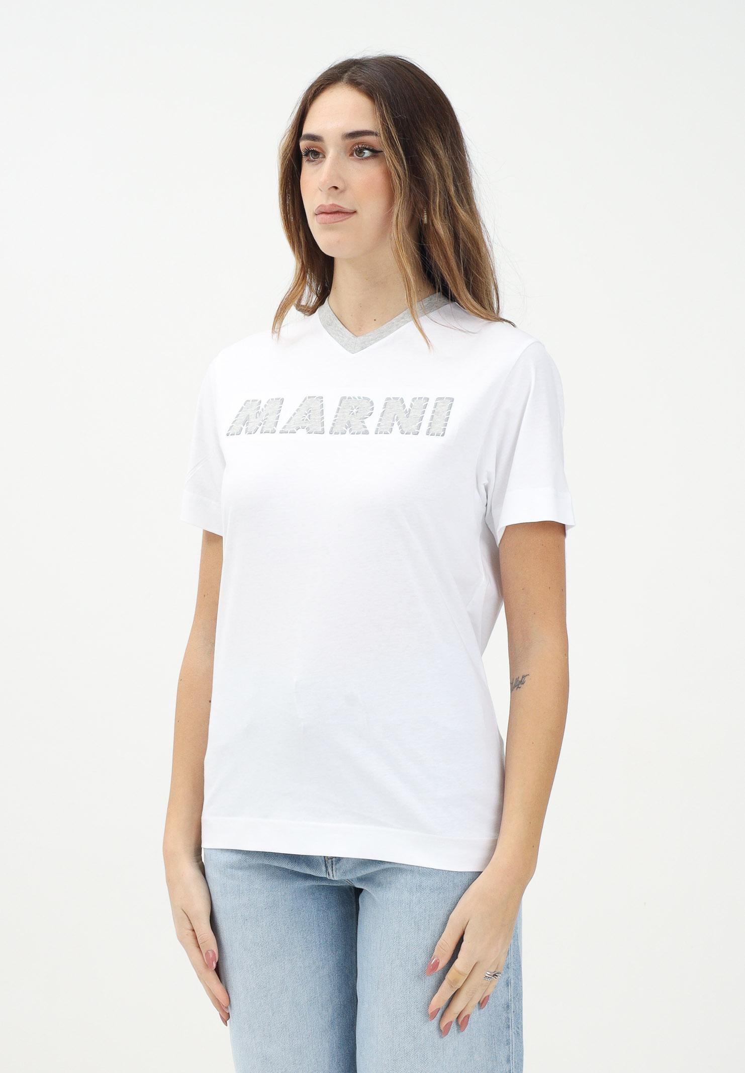 MARNI T-shirt a manica corta bianca per donna, ragazzi e bambini con logo a contrasto M01412M00HZ 0M100 MARNI