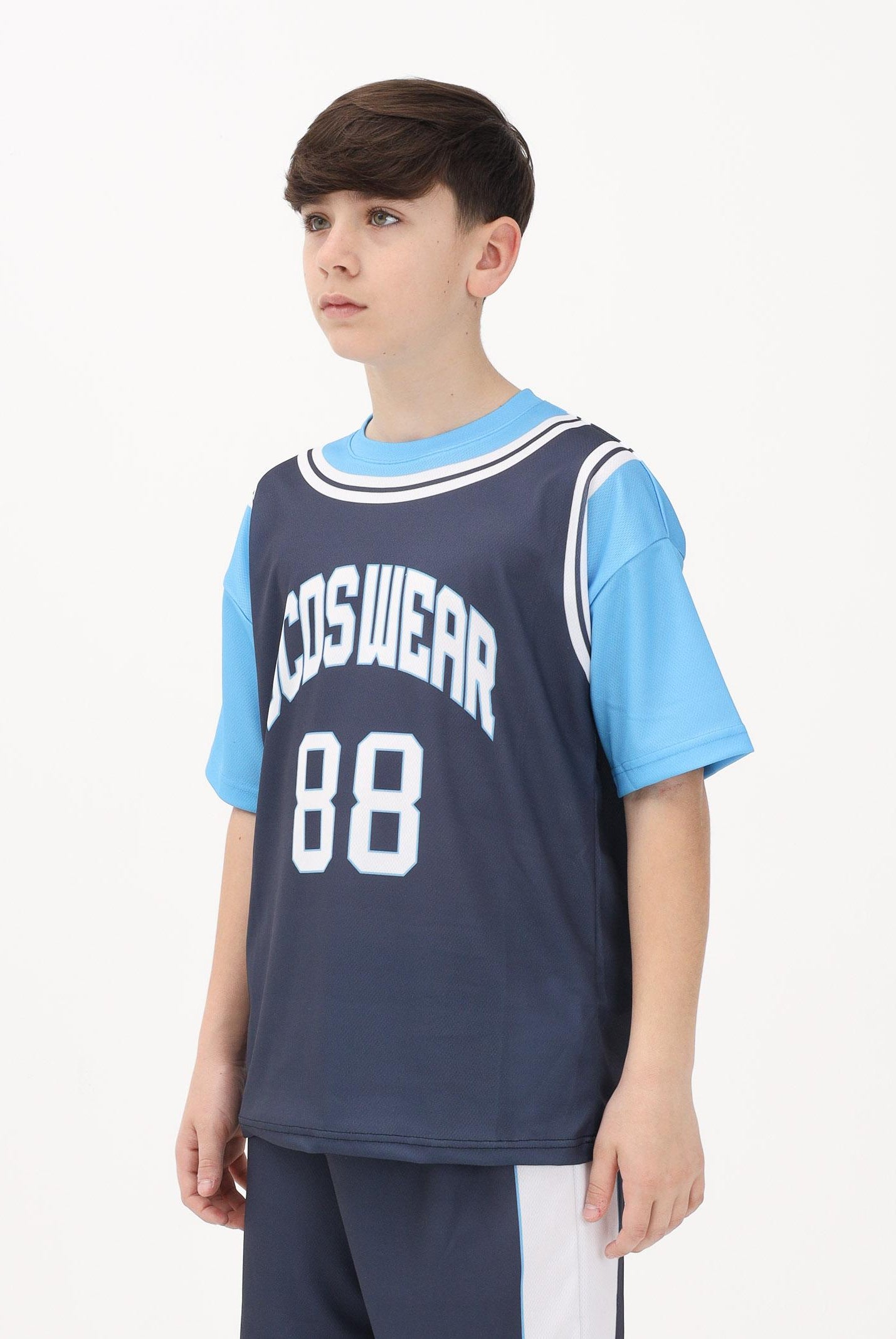 GCDS T-shirt a manica corta blu e azzurra per donna, ragazzi e bambini con stampa C1BJQC706J338 782E GCDS