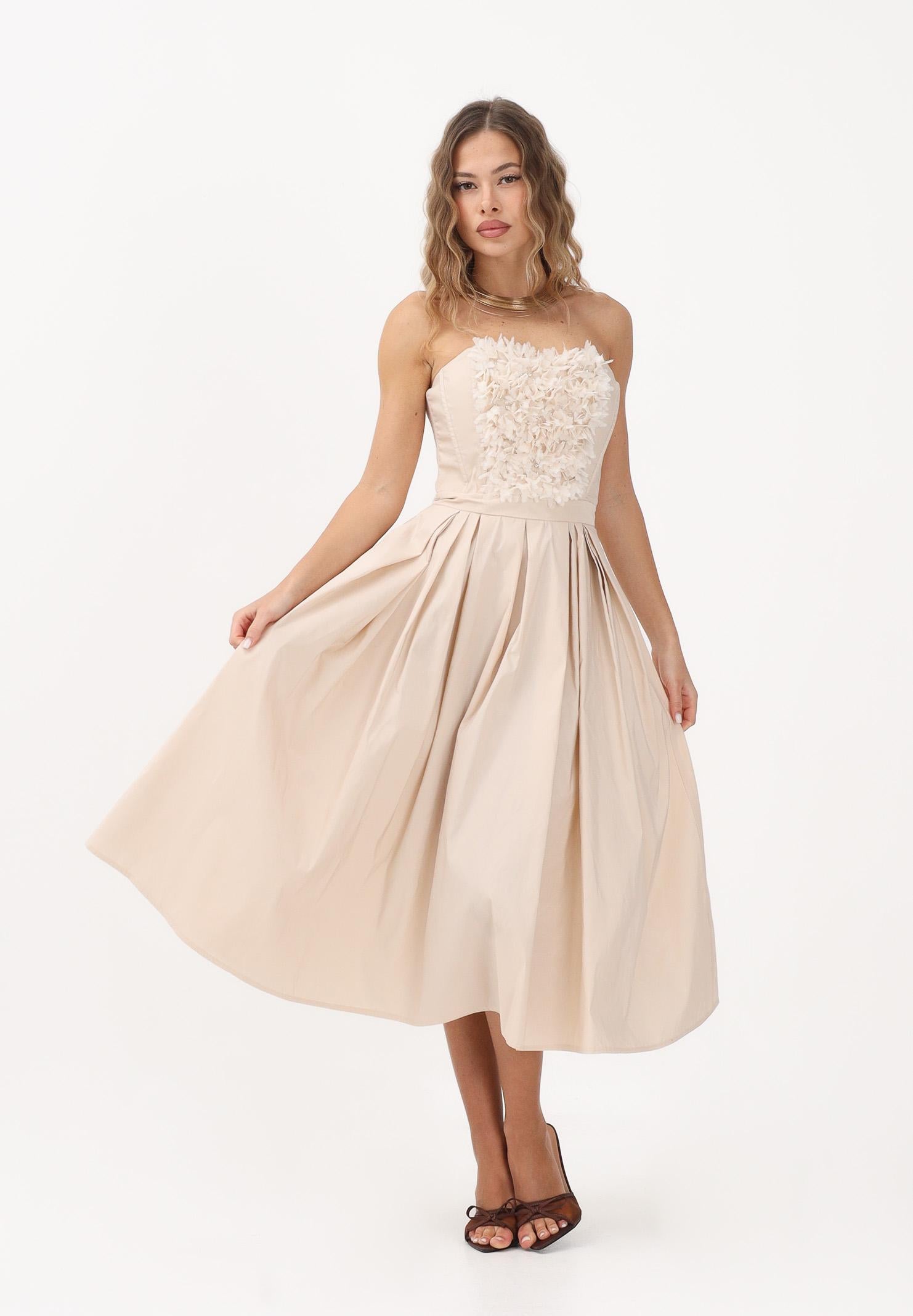 ELISABETTA FRANCHI Abito midi beige da donna con ricami floreali 3D AB94262E2 045 ELISABETTA FRANCHI