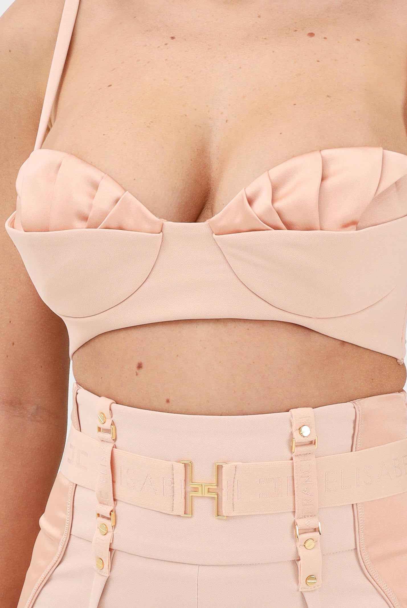 ELISABETTA FRANCHI Top nude da donna in crêpe leggero e raso RG01562E2 EA1 ELISABETTA FRANCHI