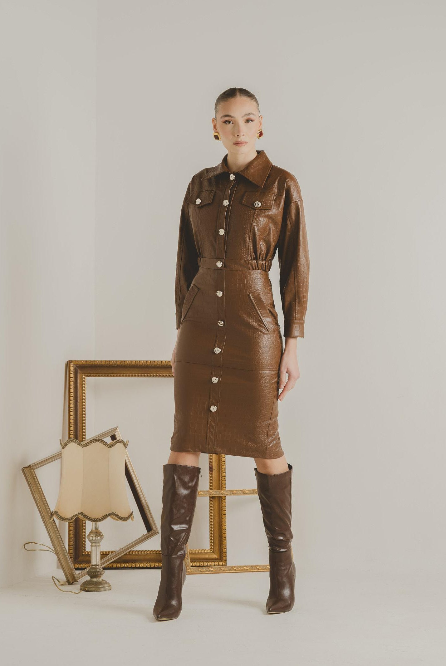 SANTAS Abito midi MYSTÈRE cuoio da donna PV2618 CU SANTAS