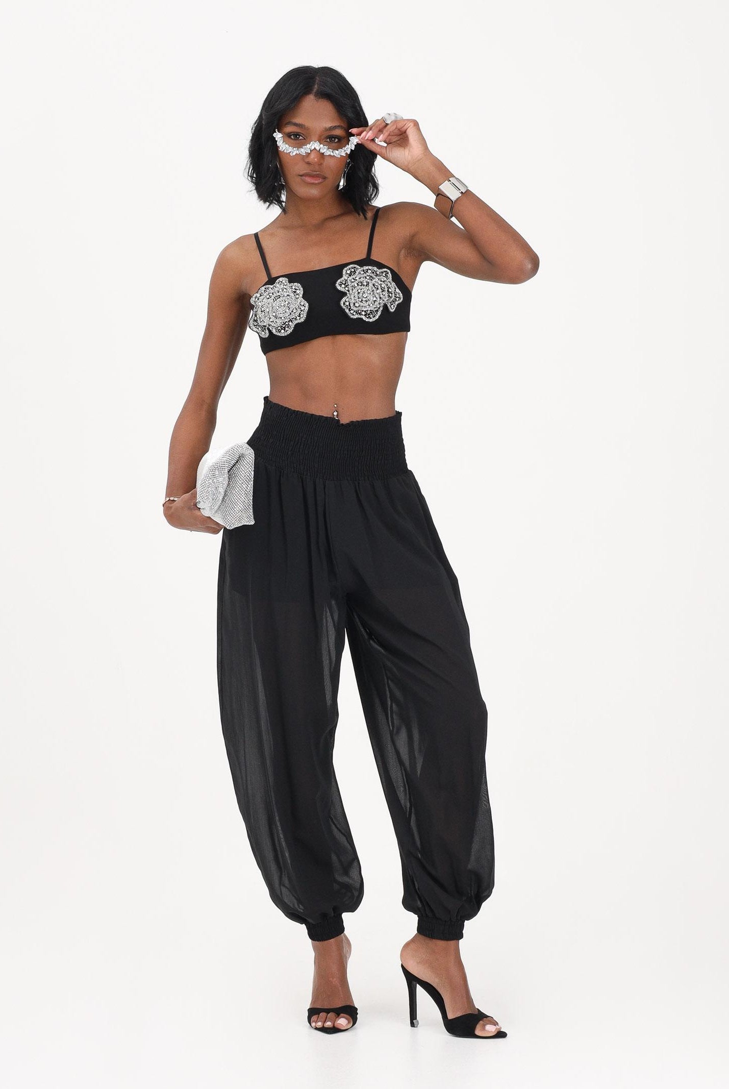 PINKO Pantalone nero da donna ampio e fluido 106845A3B2 Z99 PINKO