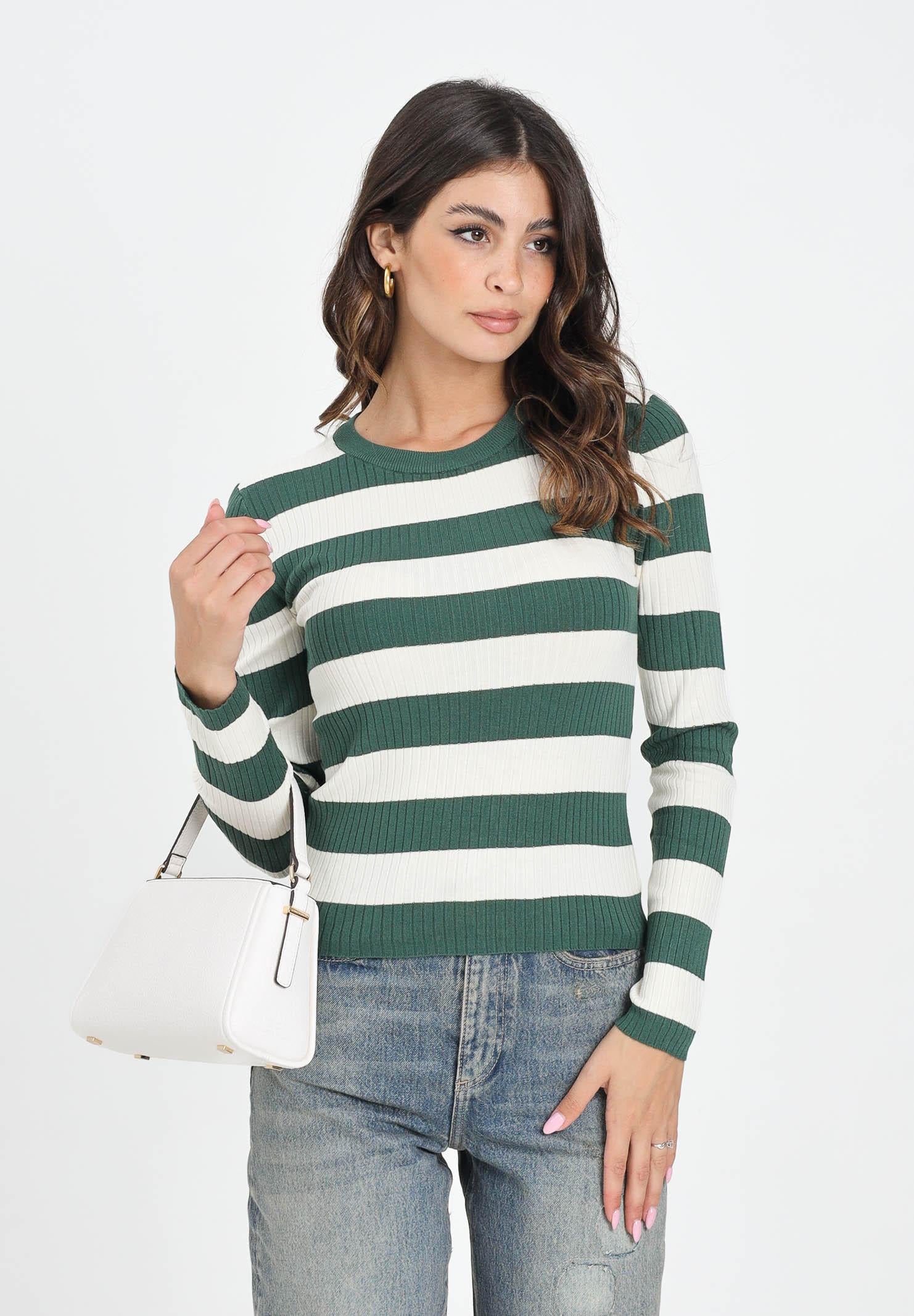 JDY Maglioncino girocollo a righe verdi e panna da donna 15277223 TrekkingGreen JDY
