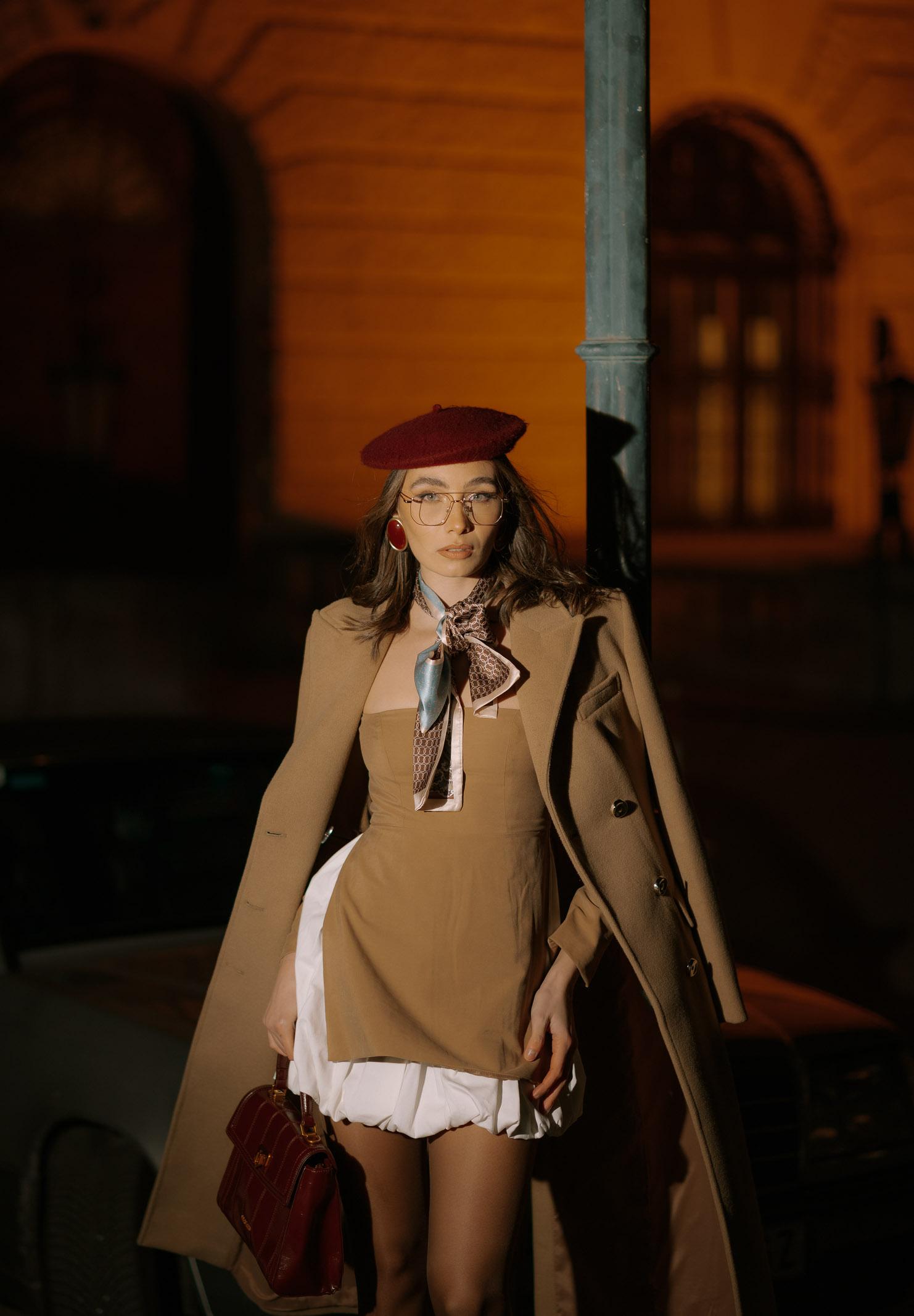 SANTAS Abito corto Noble beige da donna con gonna ballon PV2605 BEBI SANTAS