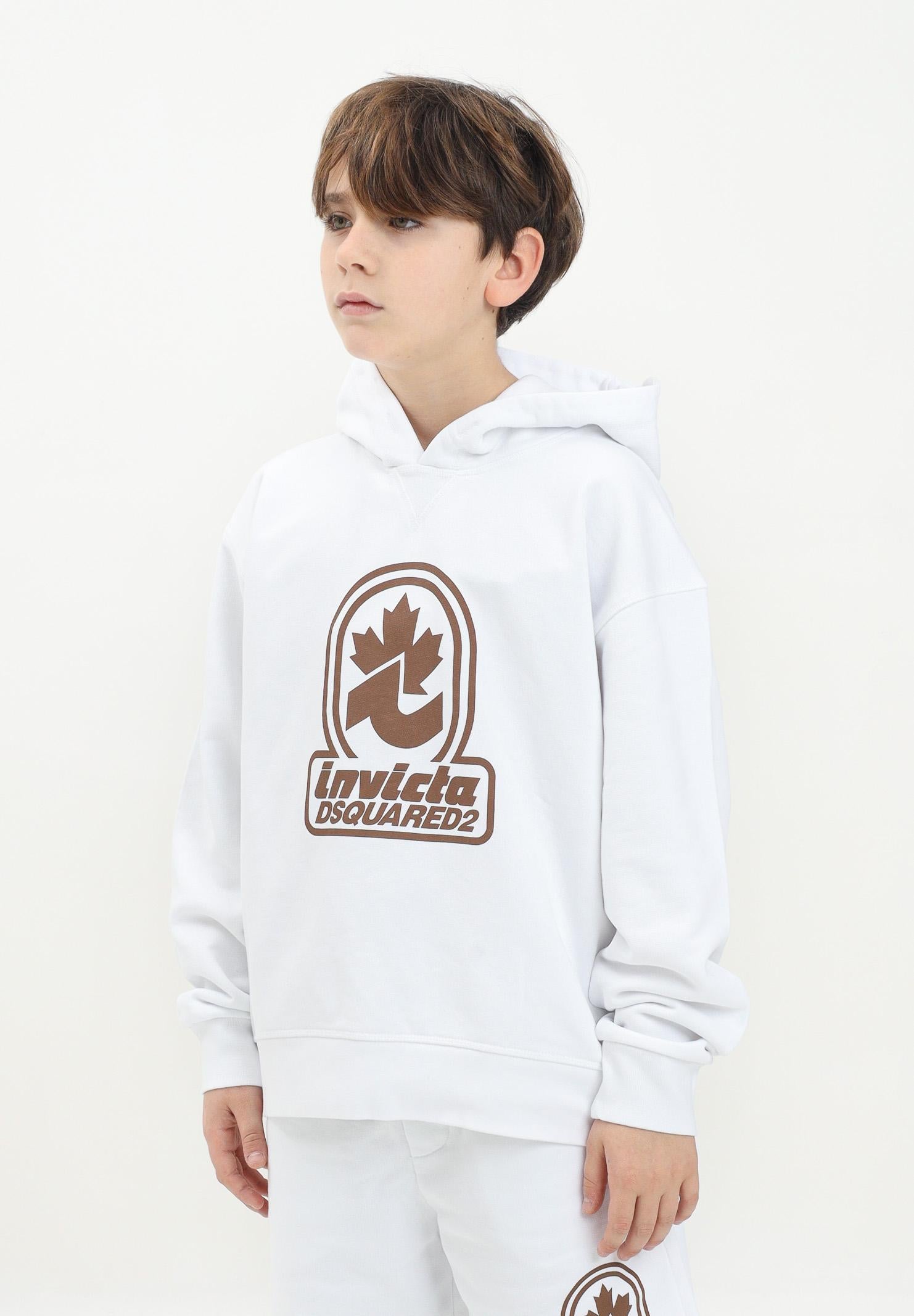 DSQUARED2 Felpa con cappuccio bianca per donna, ragazzi e bambini con stampa "Invicta Dsquared2" DQ2907D0AD2 DQ100 DSQUARED2