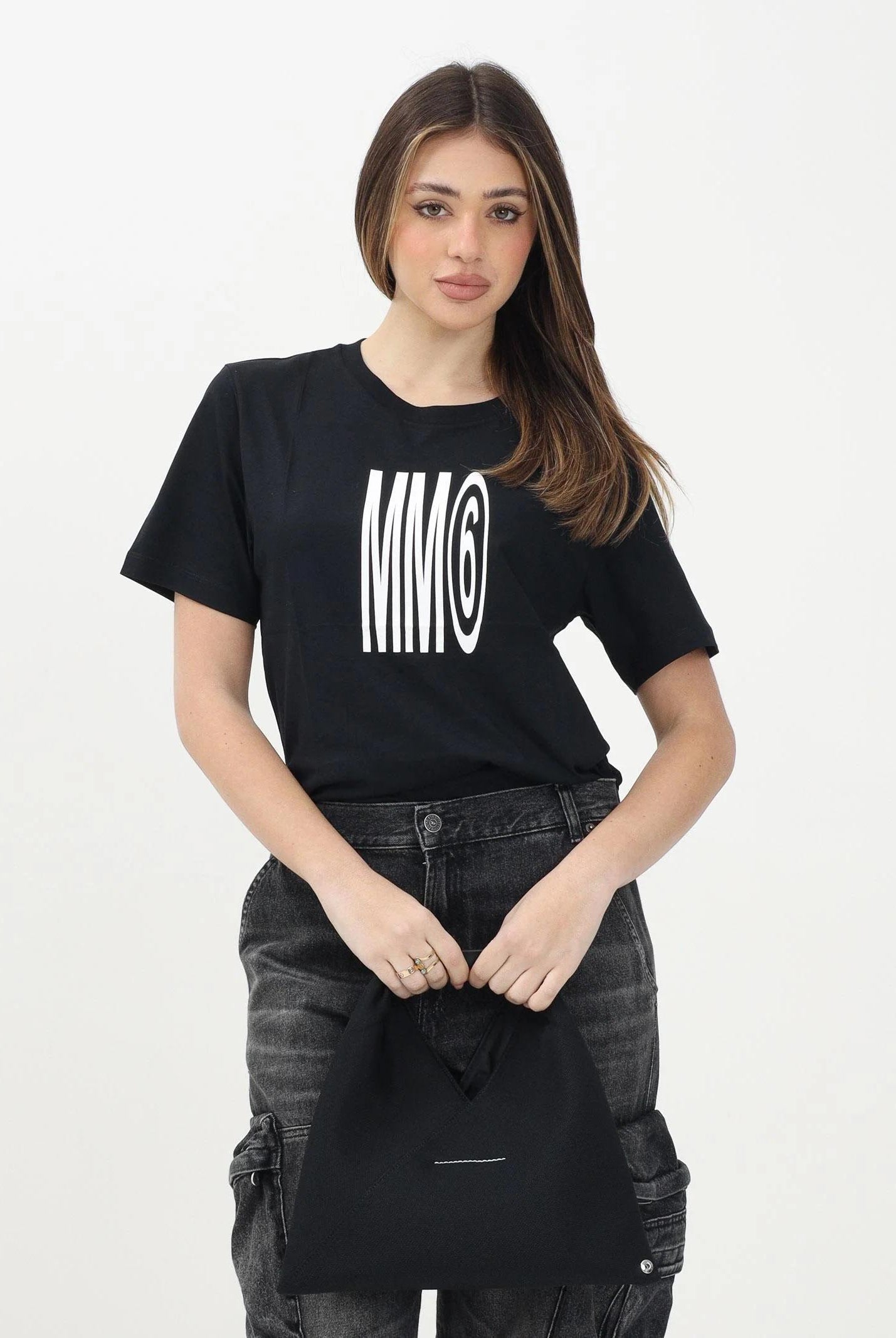 MAISON MARGIELA T-shirt a manica corta nera per donna, ragazzi e bambini con logo MM6 M60807MM04I NE MAISON MARGIELA