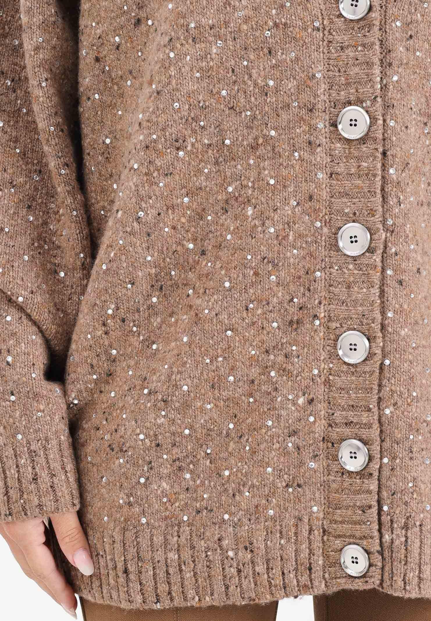 PINKO Cardigan beige da donna in tessuto bouclé con strass 105739A2U4 C3Z PINKO