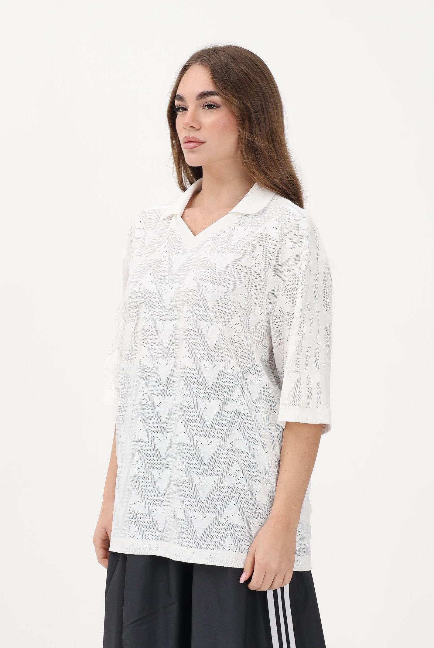 ADIDAS ORIGINALS Polo a manica corta in pizzo bianca da donna KC6427 . ADIDAS ORIGINALS