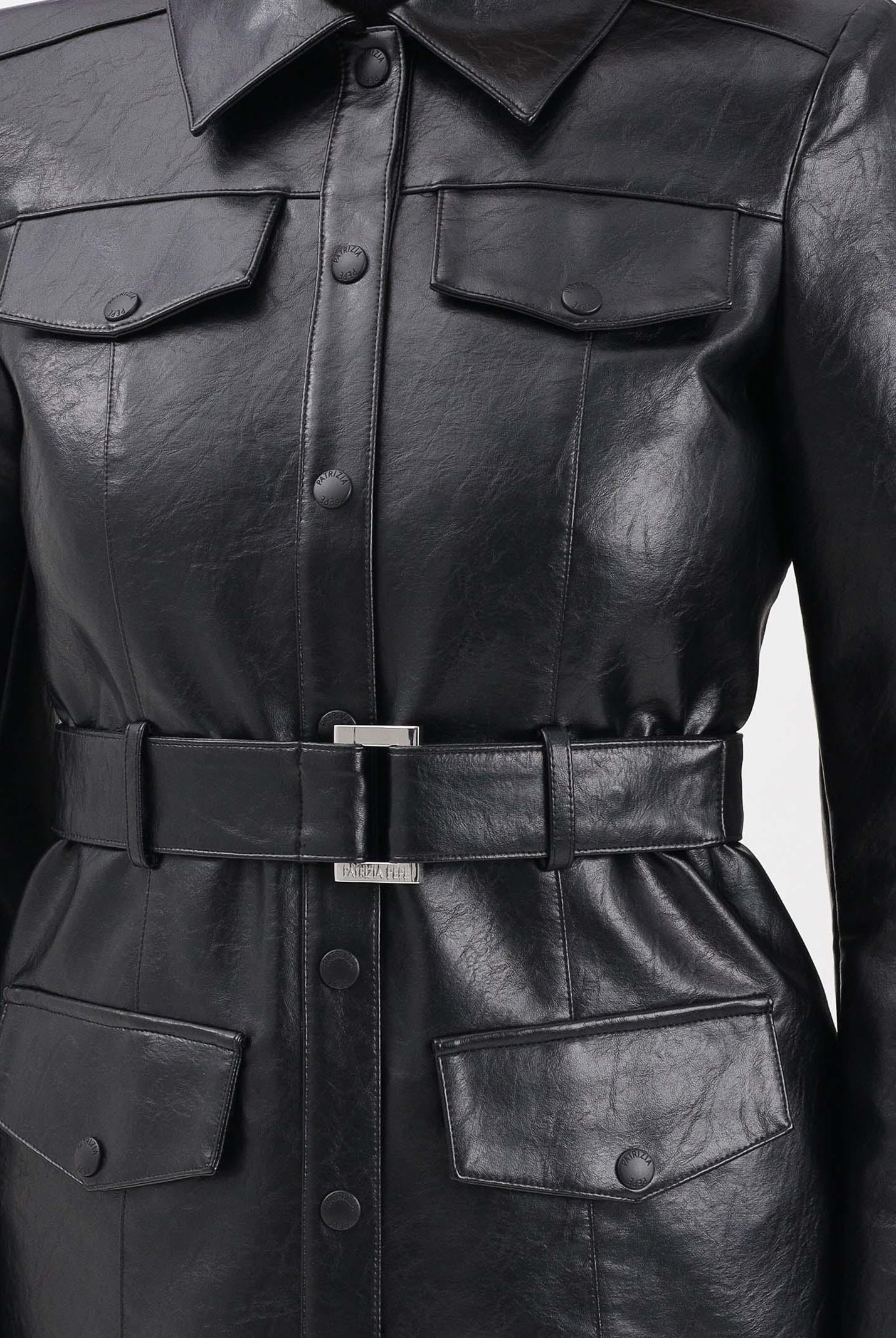 PATRIZIA PEPE Trench corto in tessuto spalmato nero da donna 8O0200E070 K103 PATRIZIA PEPE