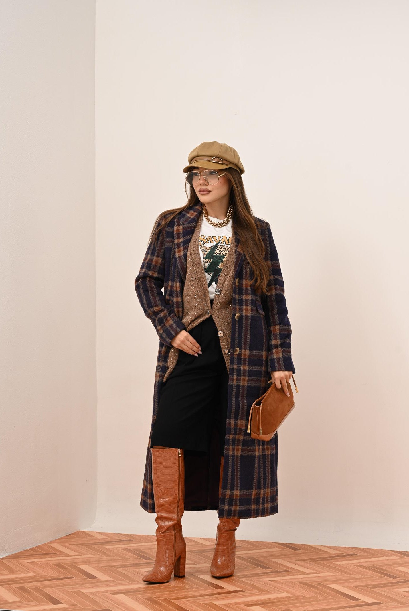 ONLY Cappotto lungo viola da donna caratterizzato da un elegante motivo a quadri 15355210 PlumPerfect ONLY