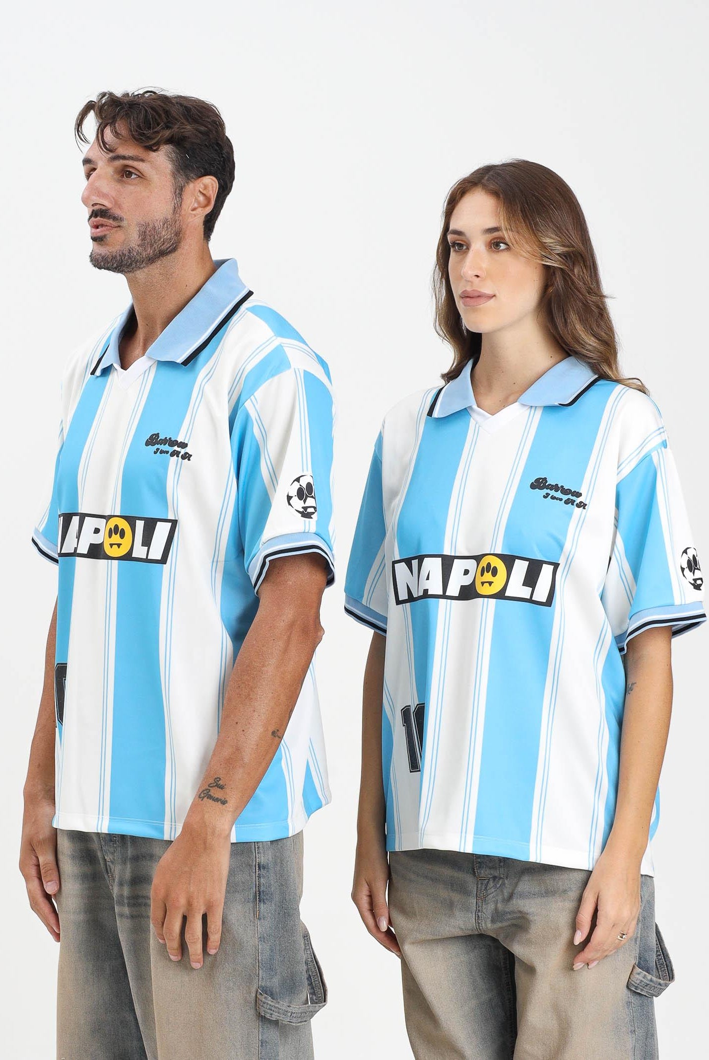 BARROW Polo a manica corta bianca e azzurra per uomo e donna dedicata a Napoli F5BWUATH077 013 BARROW