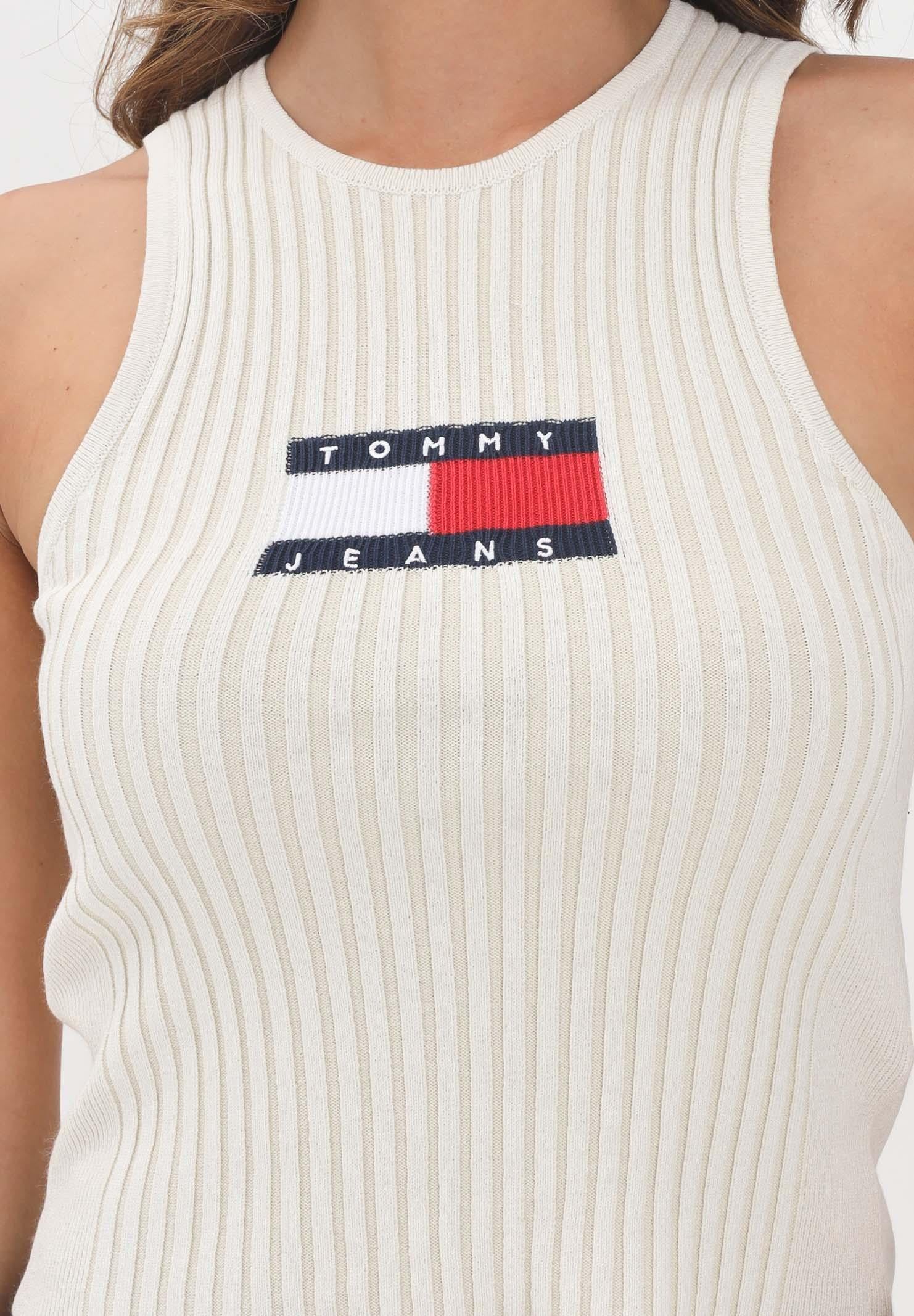 TOMMY JEANS Canotta beige da donna stile vogatore a coste DW0DW20975YBL TOMMY JEANS
