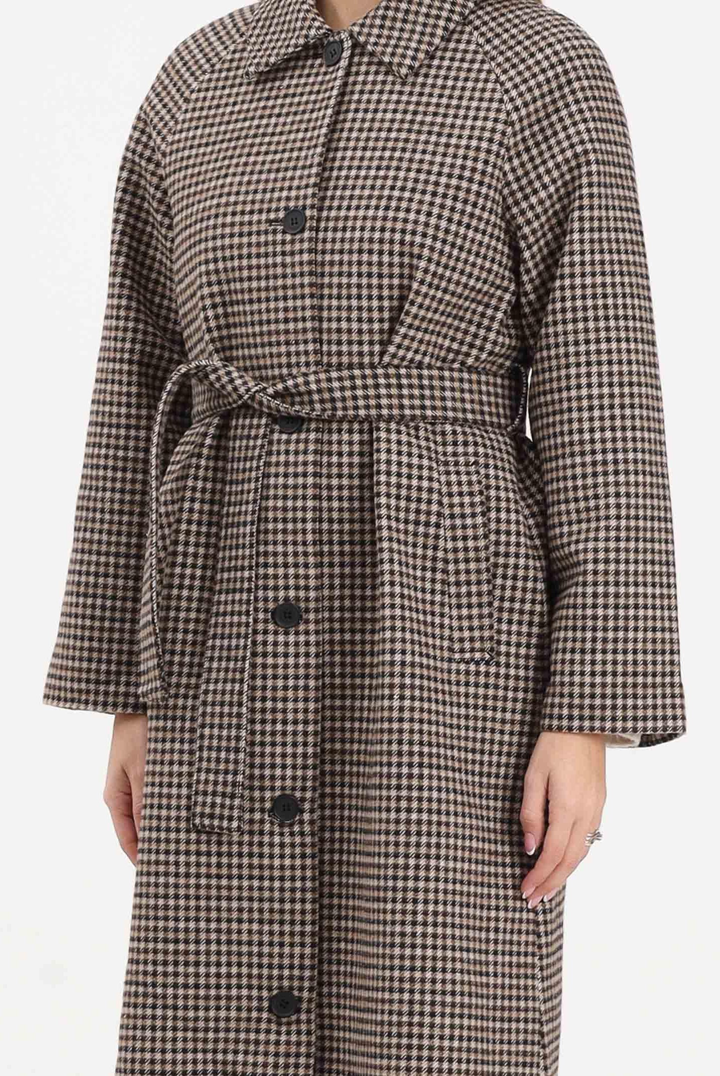 JDY Cappotto lungo marrone da donna con motivo pied de poule 15357594 IcedCoffee JDY